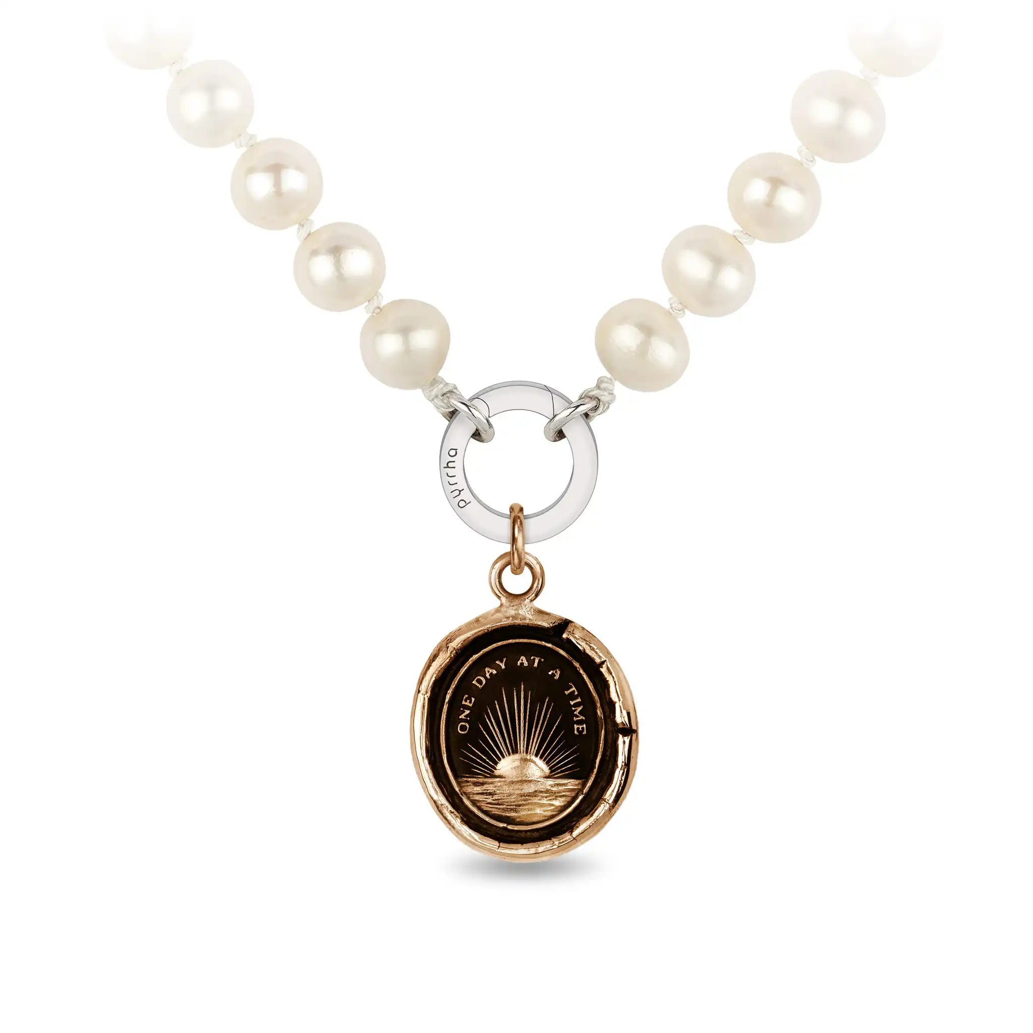 One Day at a Time Knotted Freshwater Pearl Necklace - Bronze
