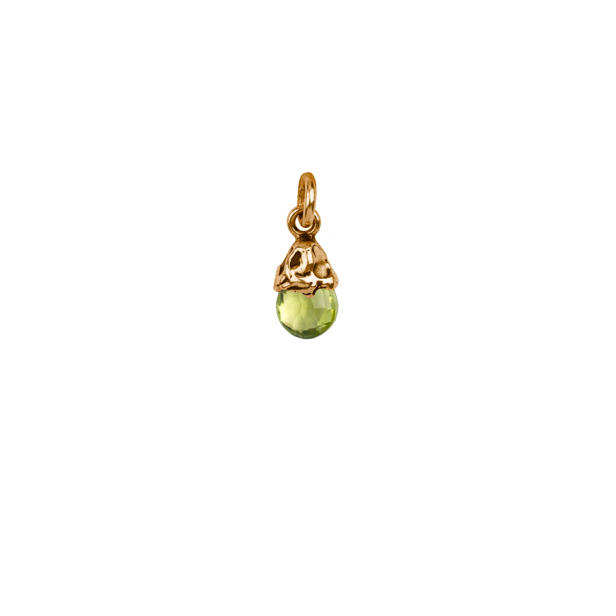 A bronze attraction charm capped with a peridot stone.