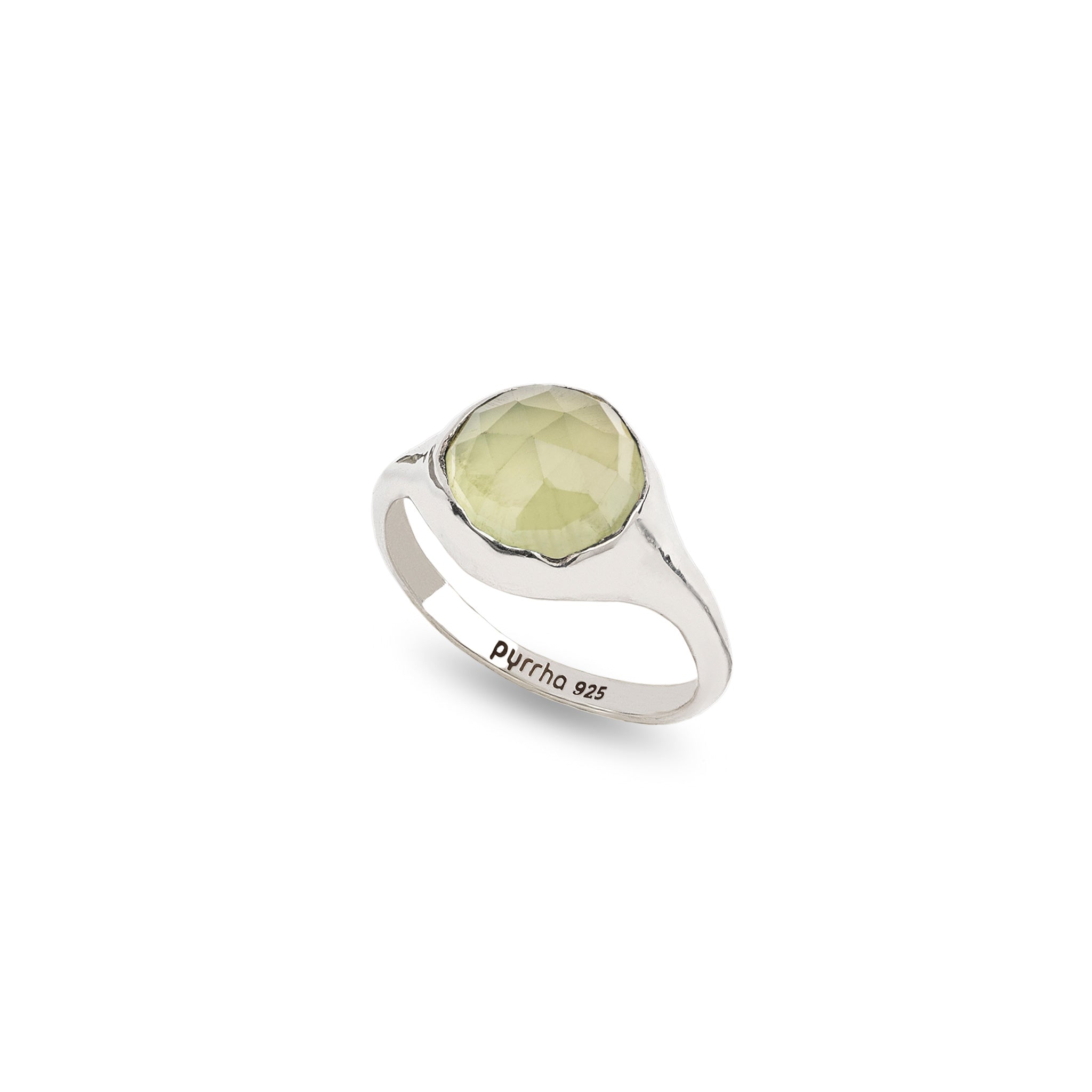 Prehnite Large Faceted Stone Set Signet Ring