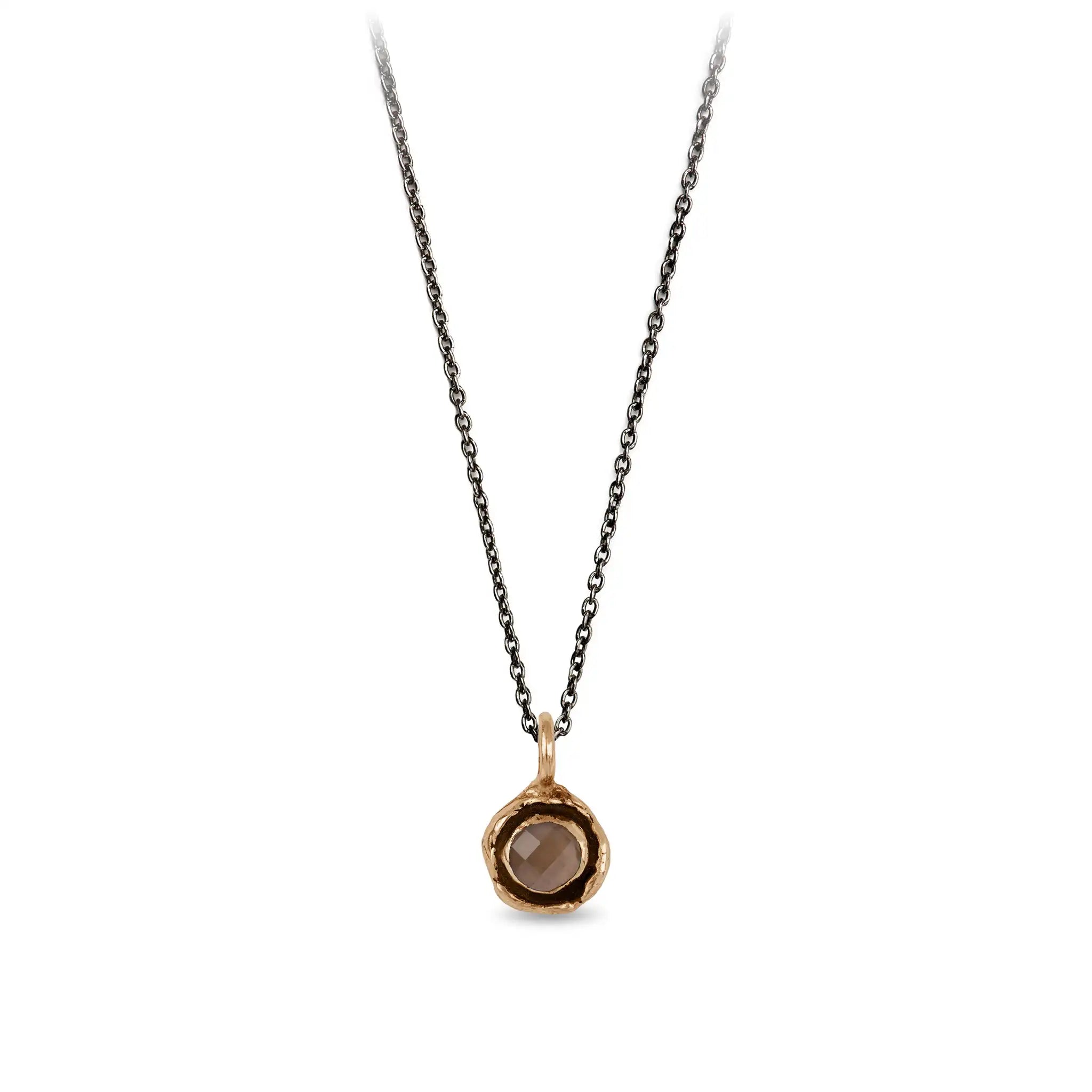 Smokey Quartz Faceted Stone Talisman Charm - Bronze