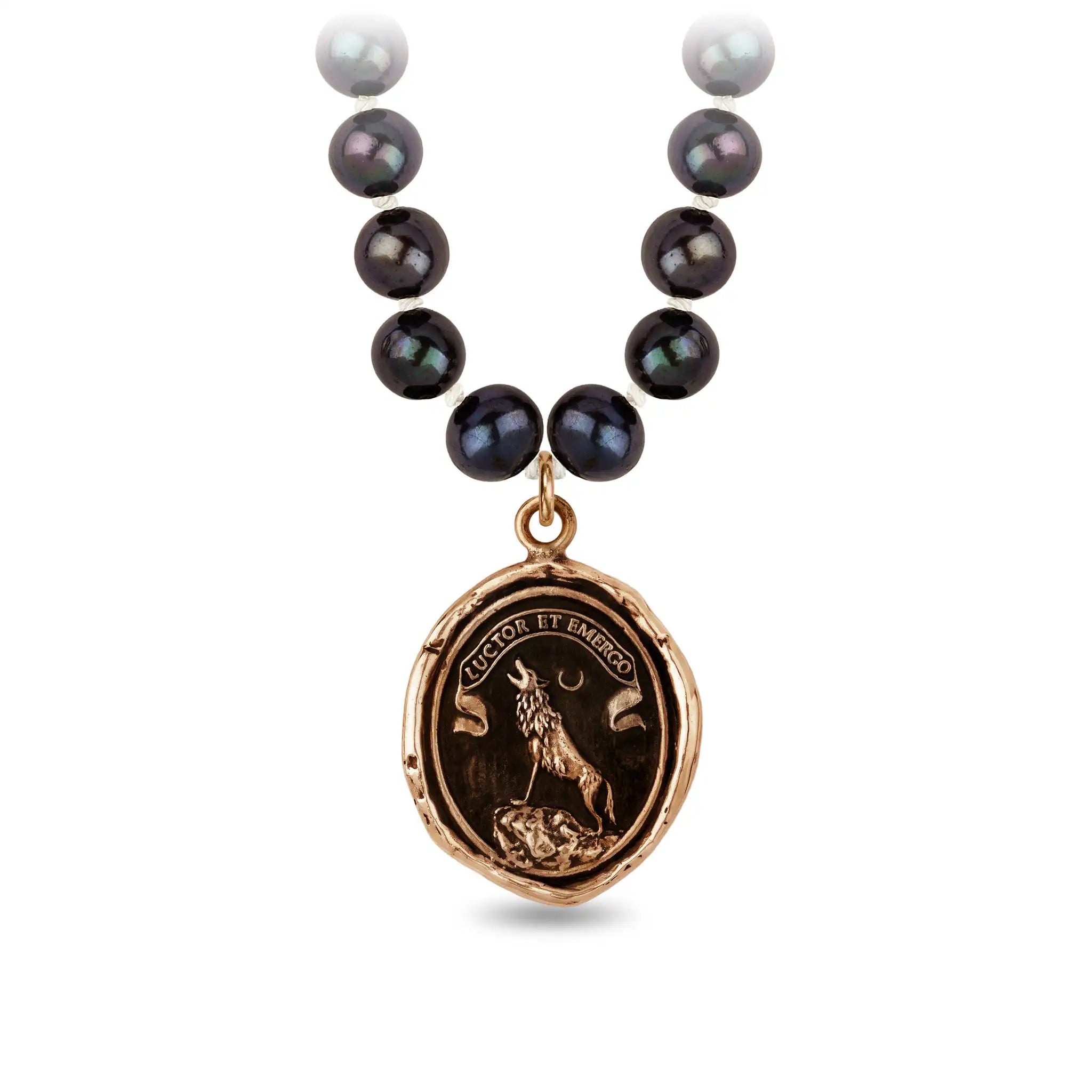 Struggle and Emerge Freshwater Pearl Necklace - Peacock Black - Bronze
