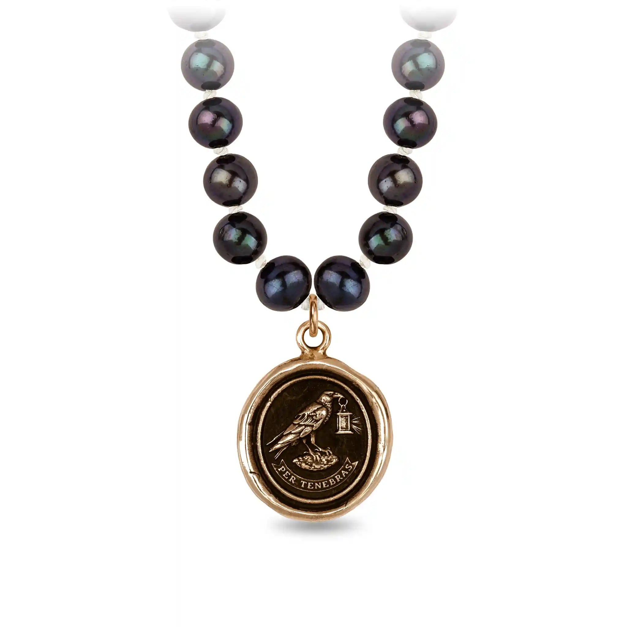 Through Darkness Freshwater Pearl Necklace - Peacock Black - Bronze