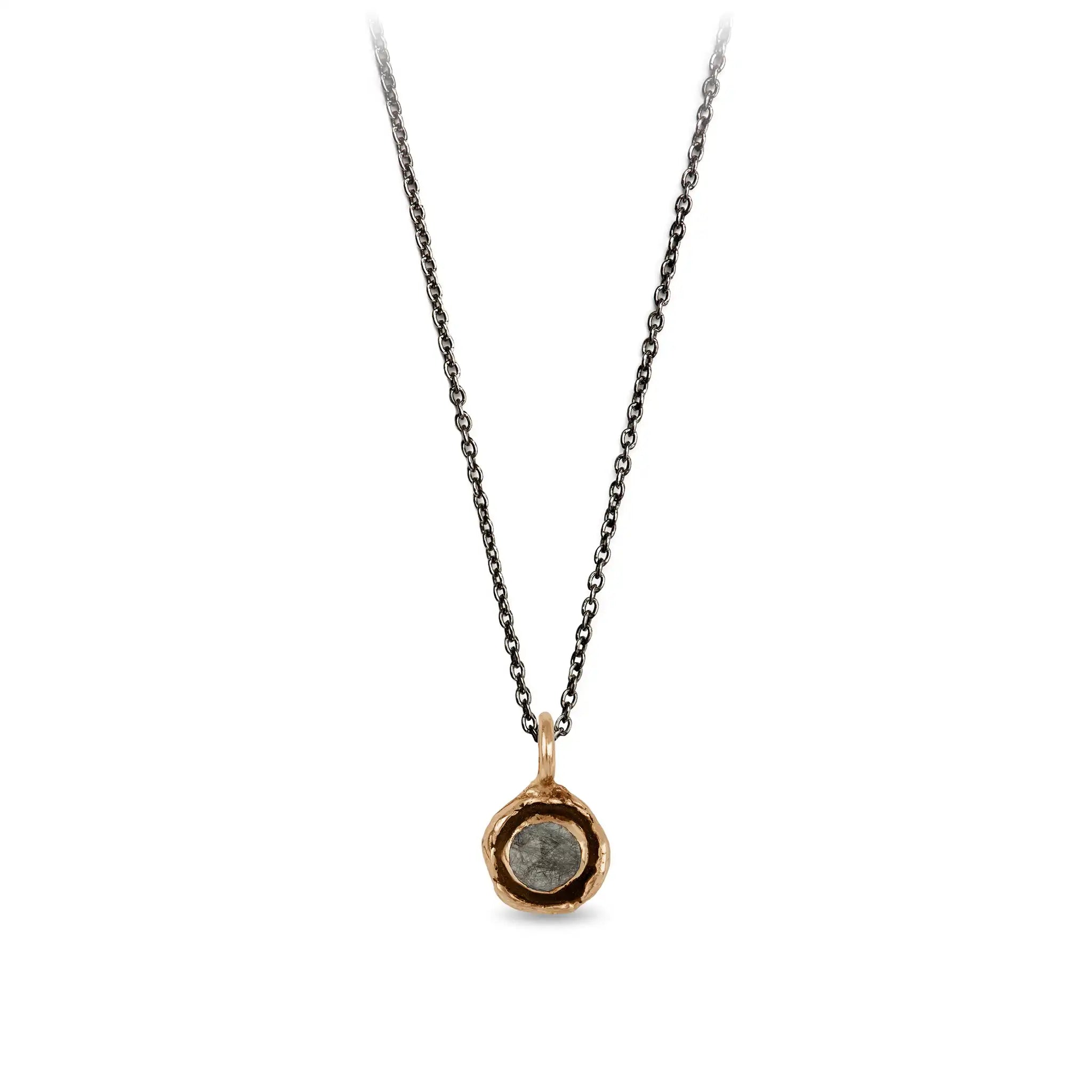 Tourmalated Quartz Faceted Stone Talisman Charm - Bronze