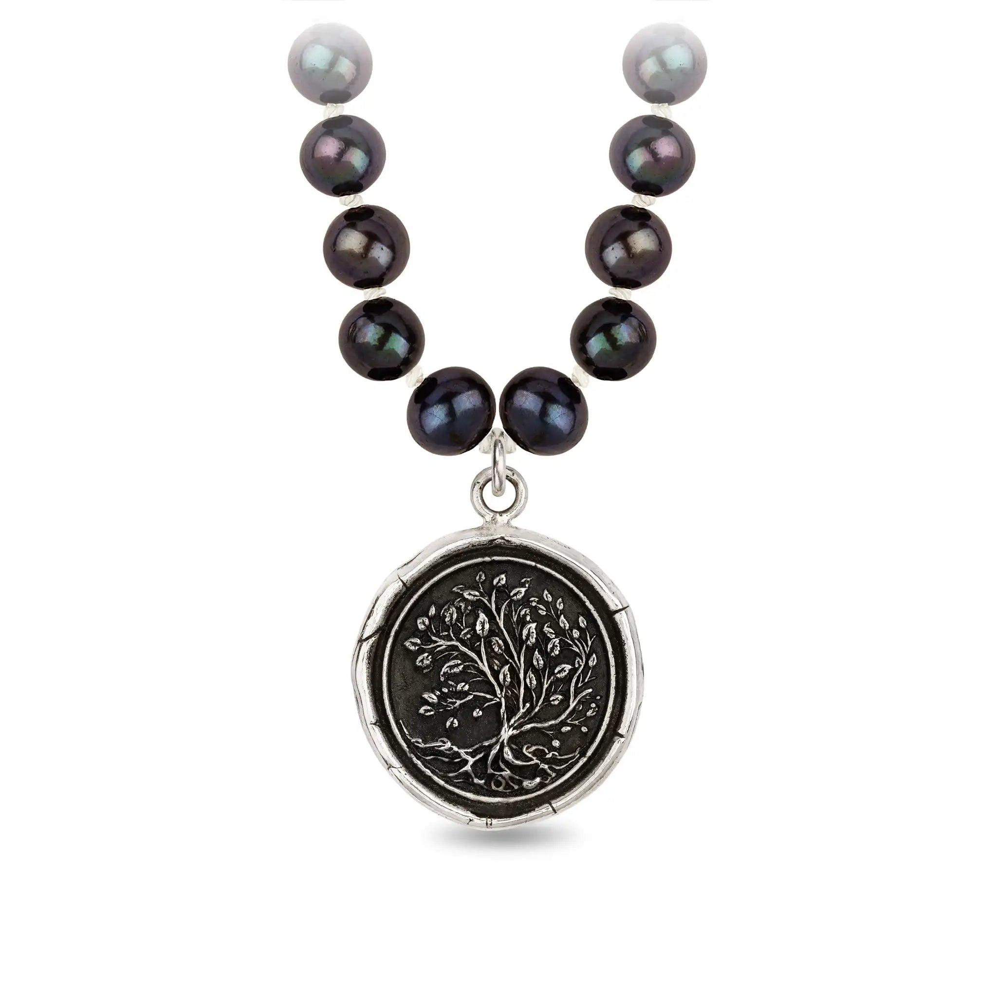Tree of Life Freshwater Pearl Necklace - Peacock Black