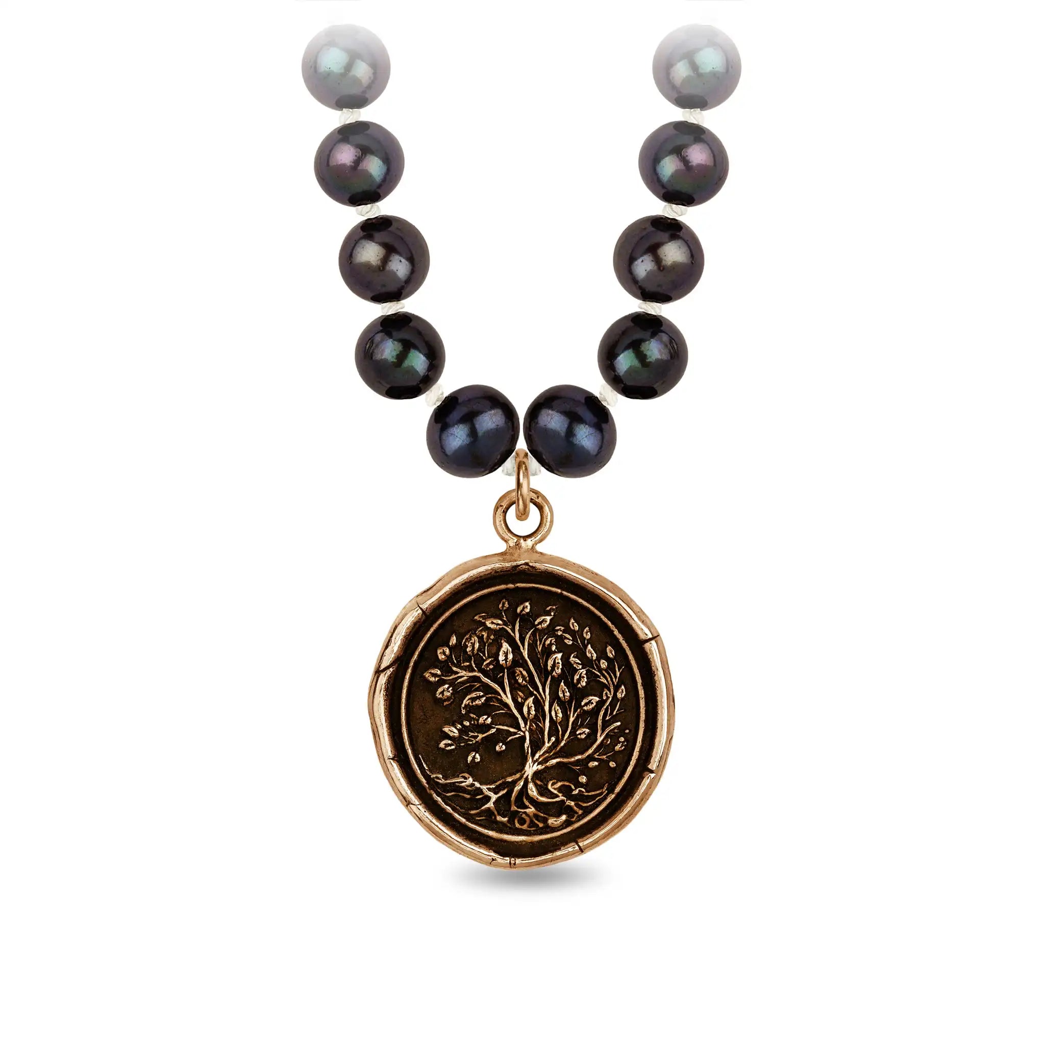 Tree of Life Freshwater Pearl Necklace - Peacock Black - Bronze