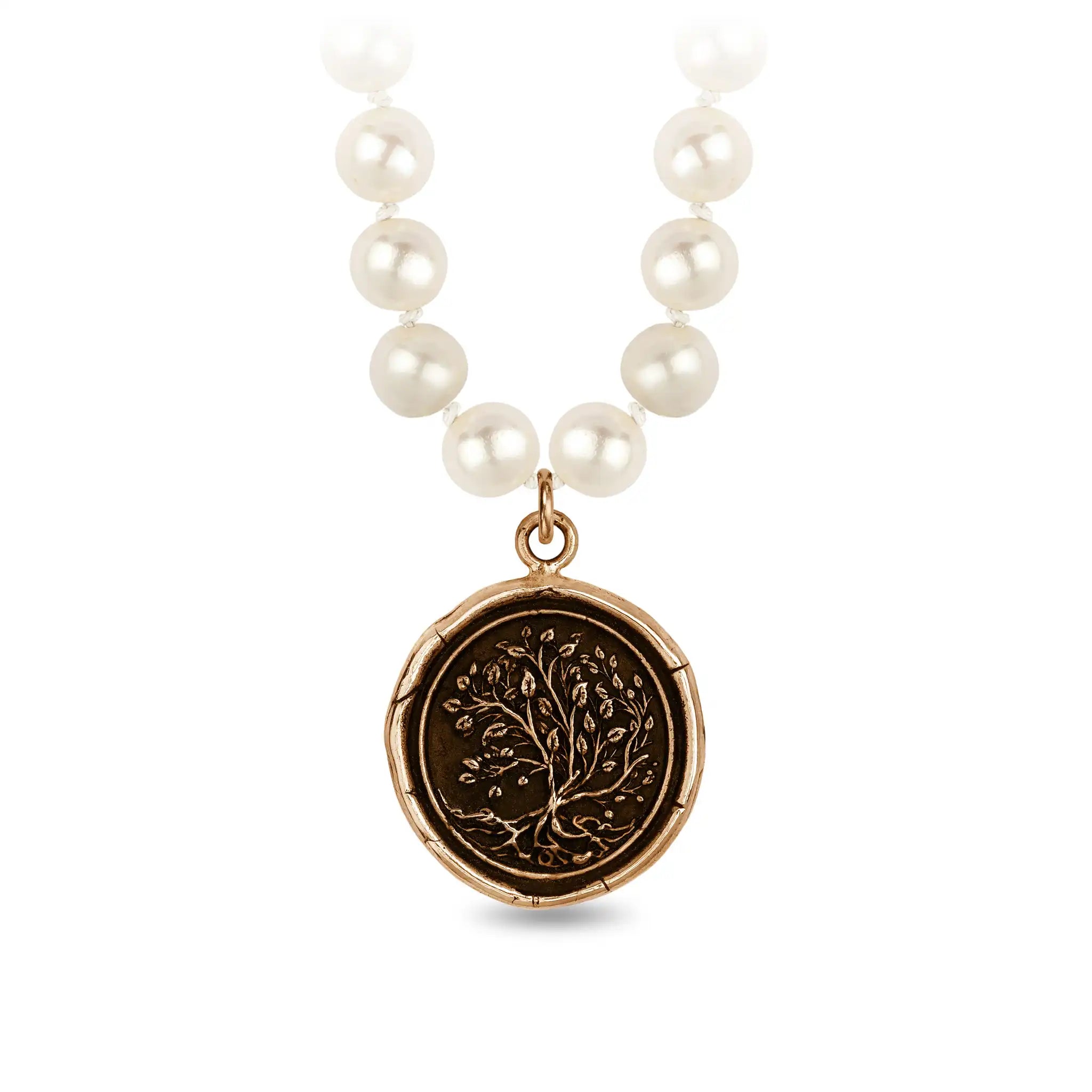 Tree of Life Freshwater Pearl Necklace - Ivory - Bronze