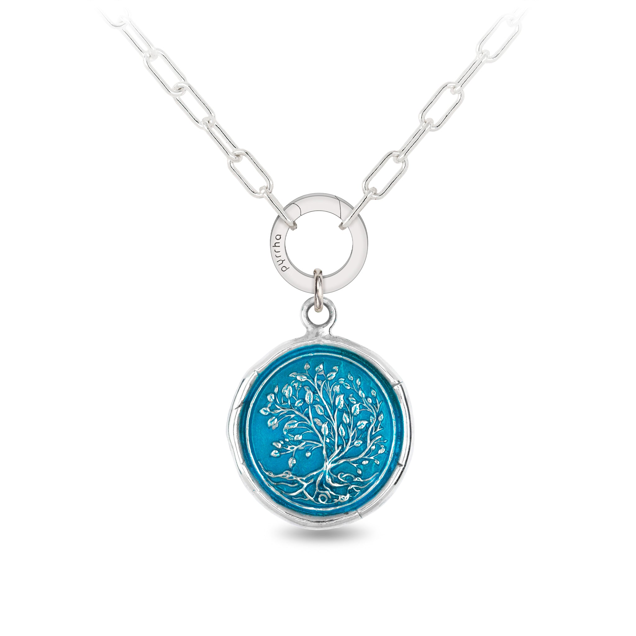 Tree of Life Small Paperclip Chain Necklace - Capri Blue