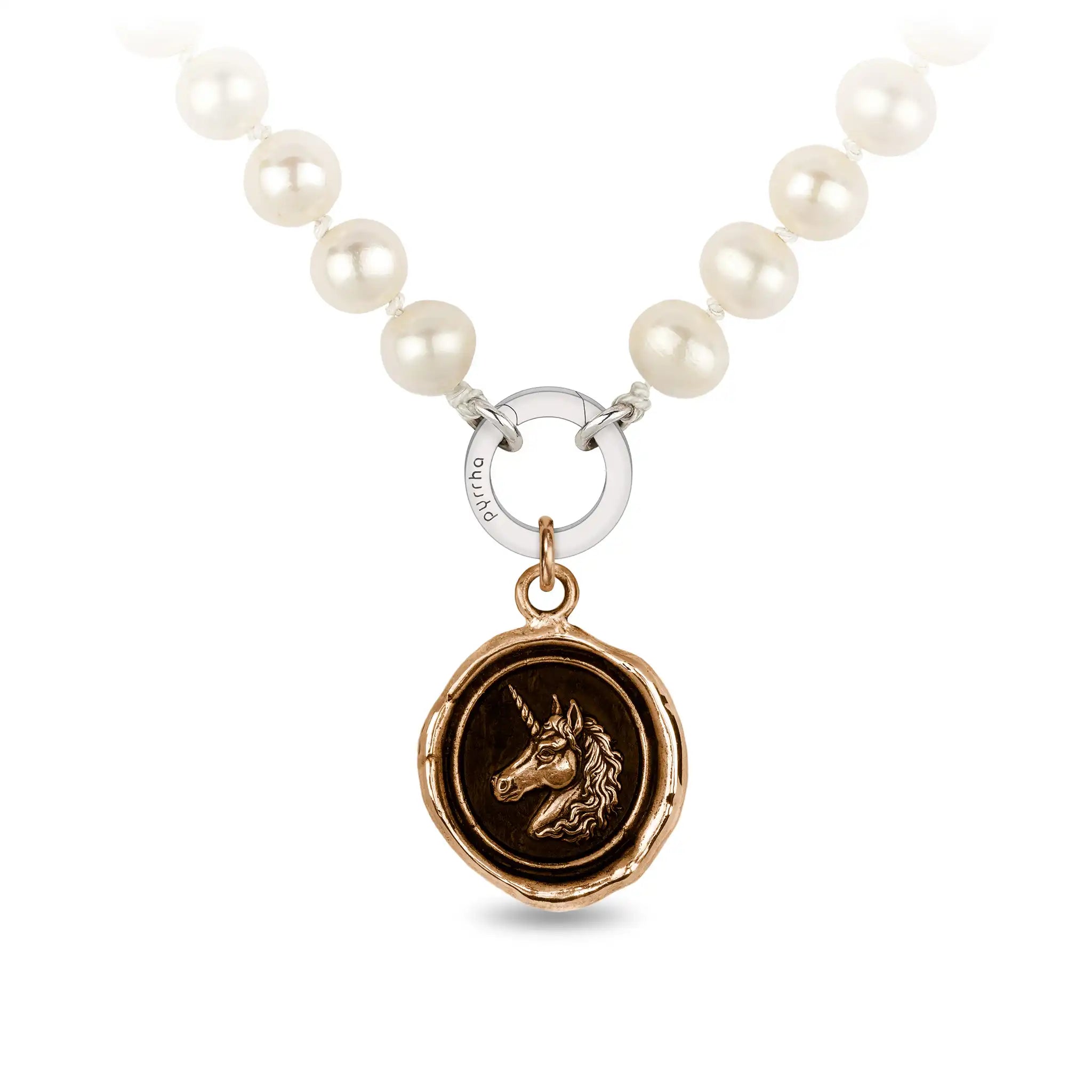 Unicorn Knotted Freshwater Pearl Necklace - Bronze