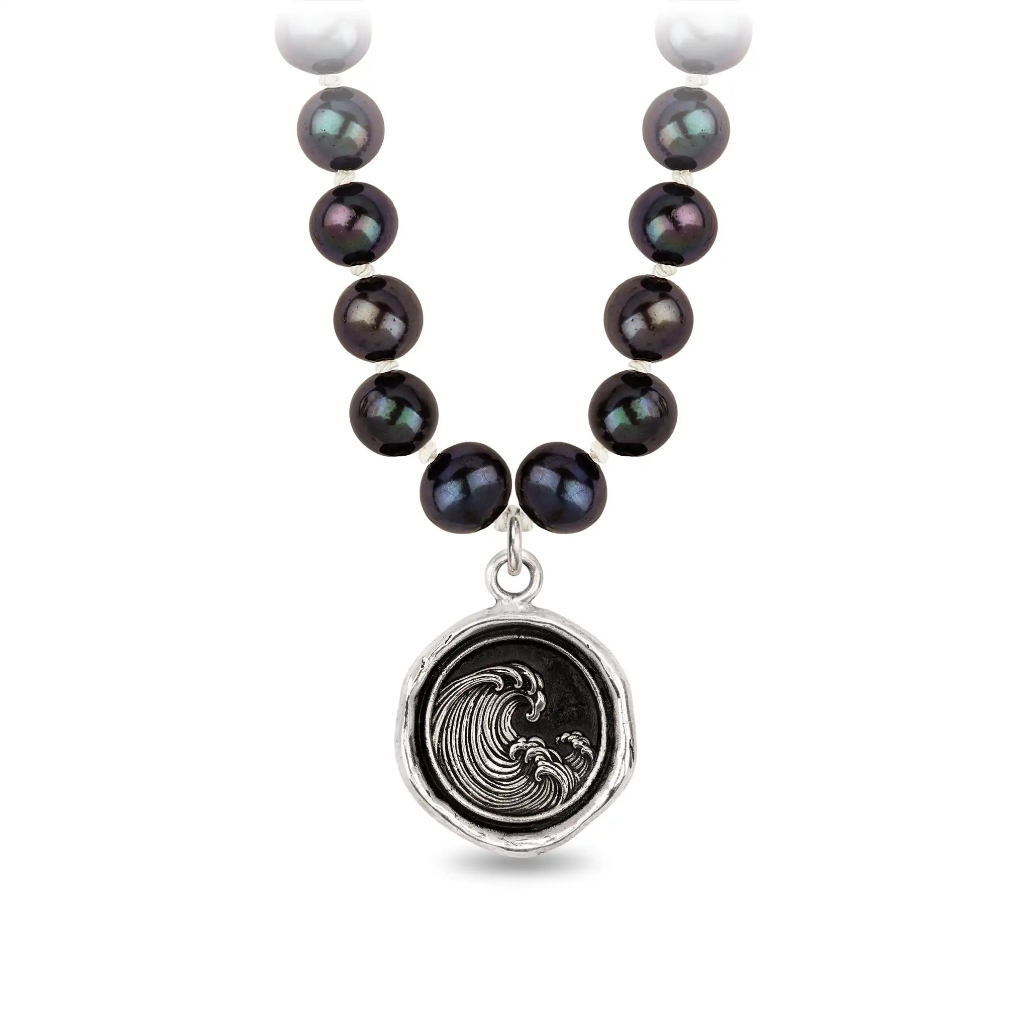 Wave Freshwater Pearl Necklace - Peacock Black