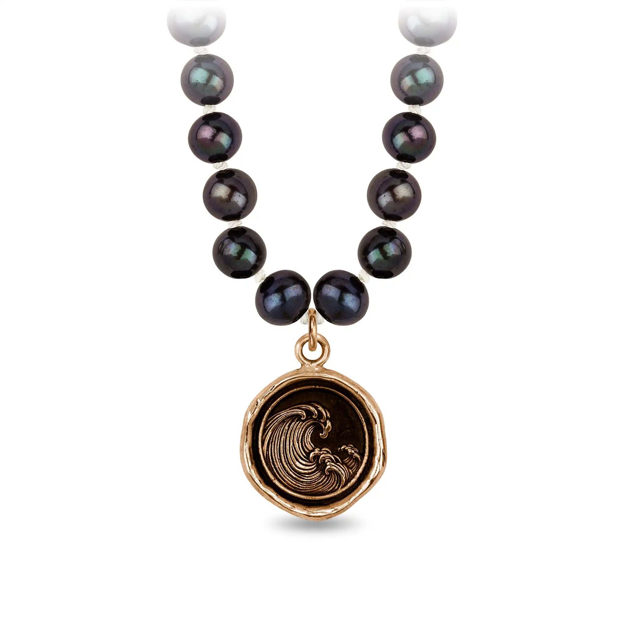 Wave Freshwater Pearl Necklace - Peacock Black - Bronze