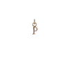 A 14k gold charm in the shape of the letter "P".