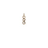 A 14k gold charm in the shape of the number eight.