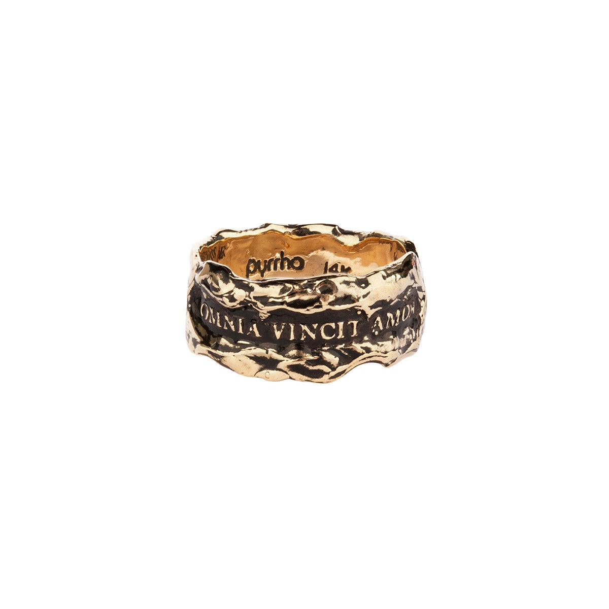 Love Conquers All Wide 14K Gold Textured Band Ring