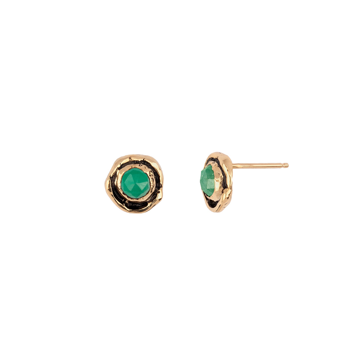 Small Emerald 14K Gold Faceted Stone Stud Pair - Main Image