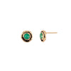 A set of 14k gold stud earrings featuring small emeralds.