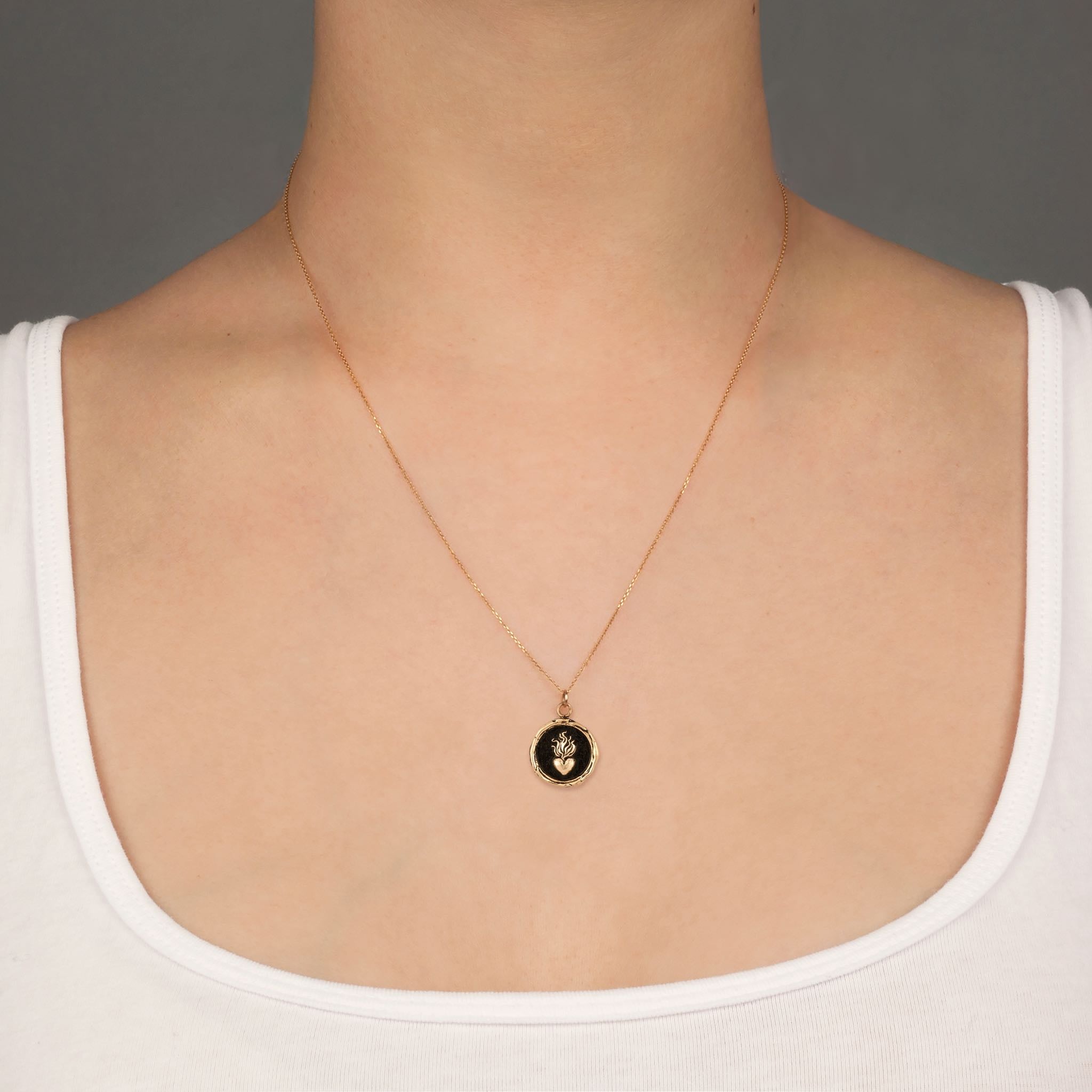 Pyrrha Flaming Heart 14K Gold Talisman Necklace