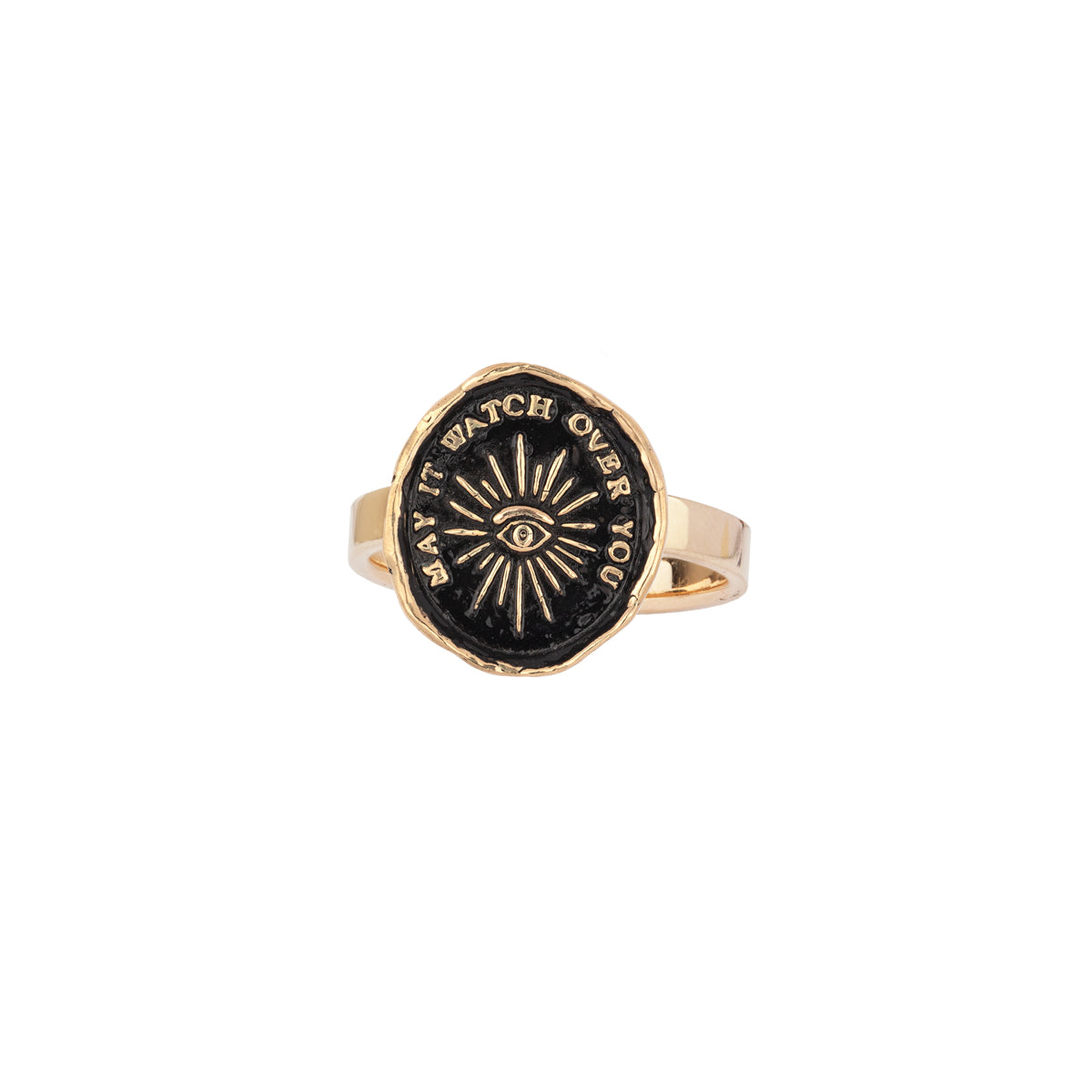 A 14k gold ring with our Higher Power talisman on the band.