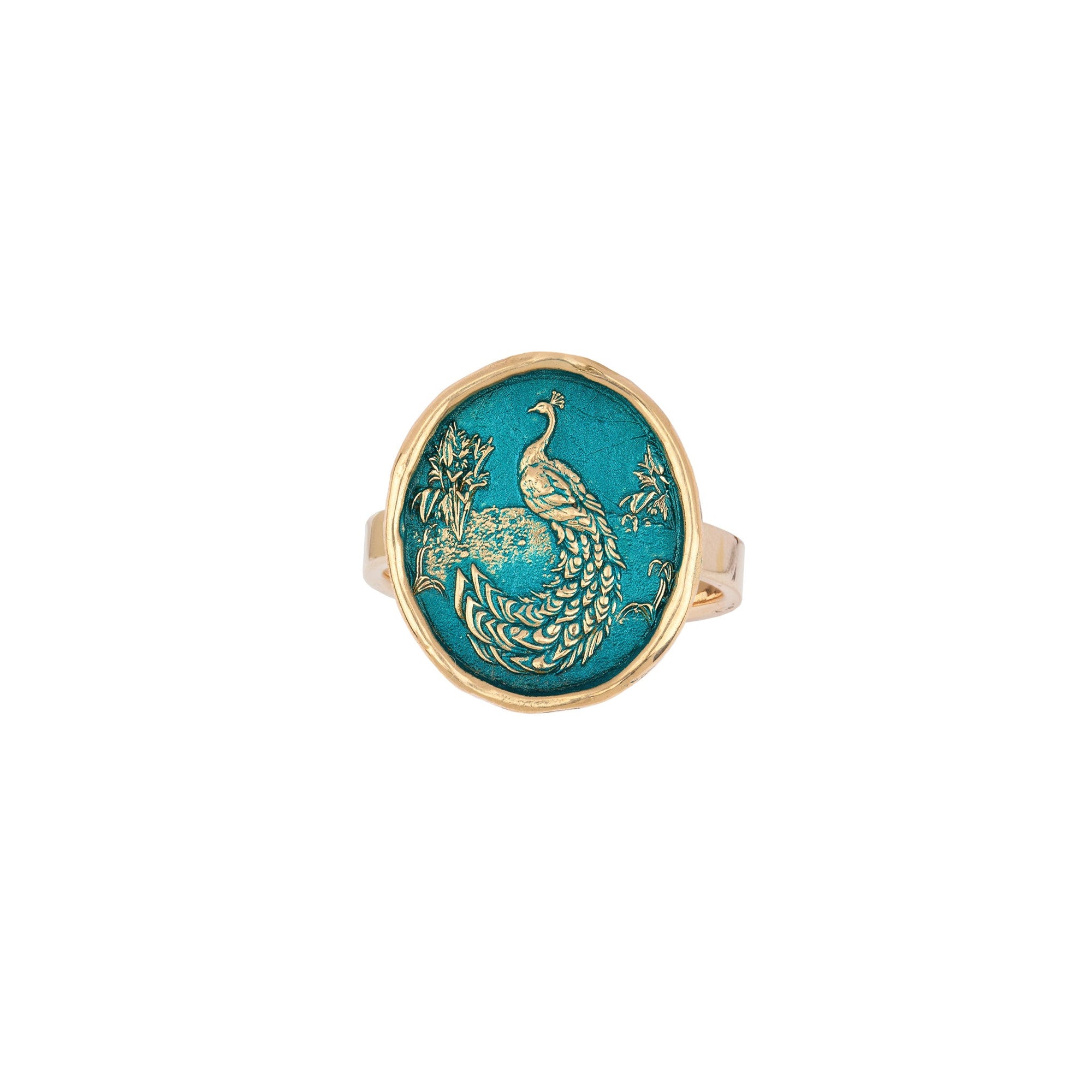Peacock 14K Gold Talisman Ring - True Colors