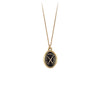 A 14k gold chain with a 14k gold We Part to Meet Again memorial locket.