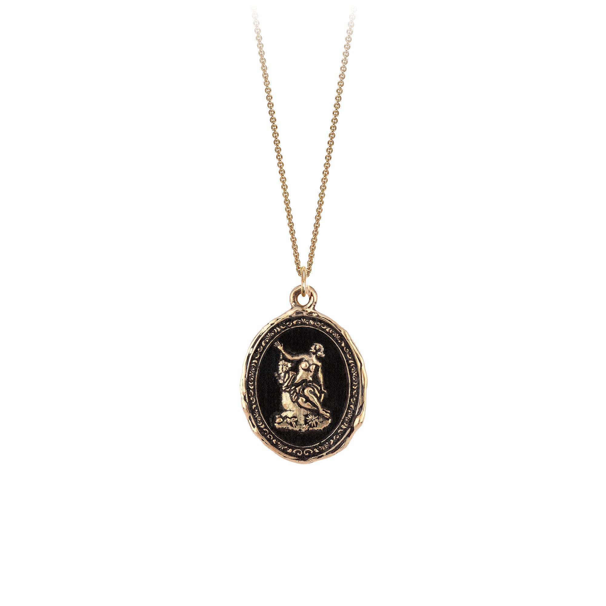 A 14k gold chain featuring our 14k gold Andromeda goddess talisman.