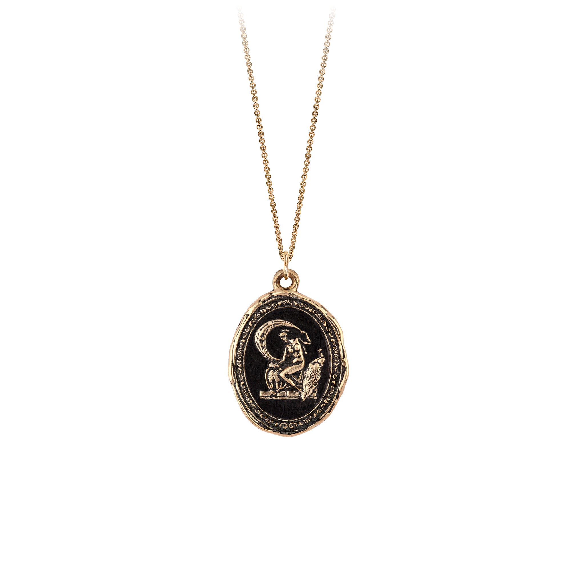 A 14k gold chain featuring our 14k gold Athena goddess talisman.