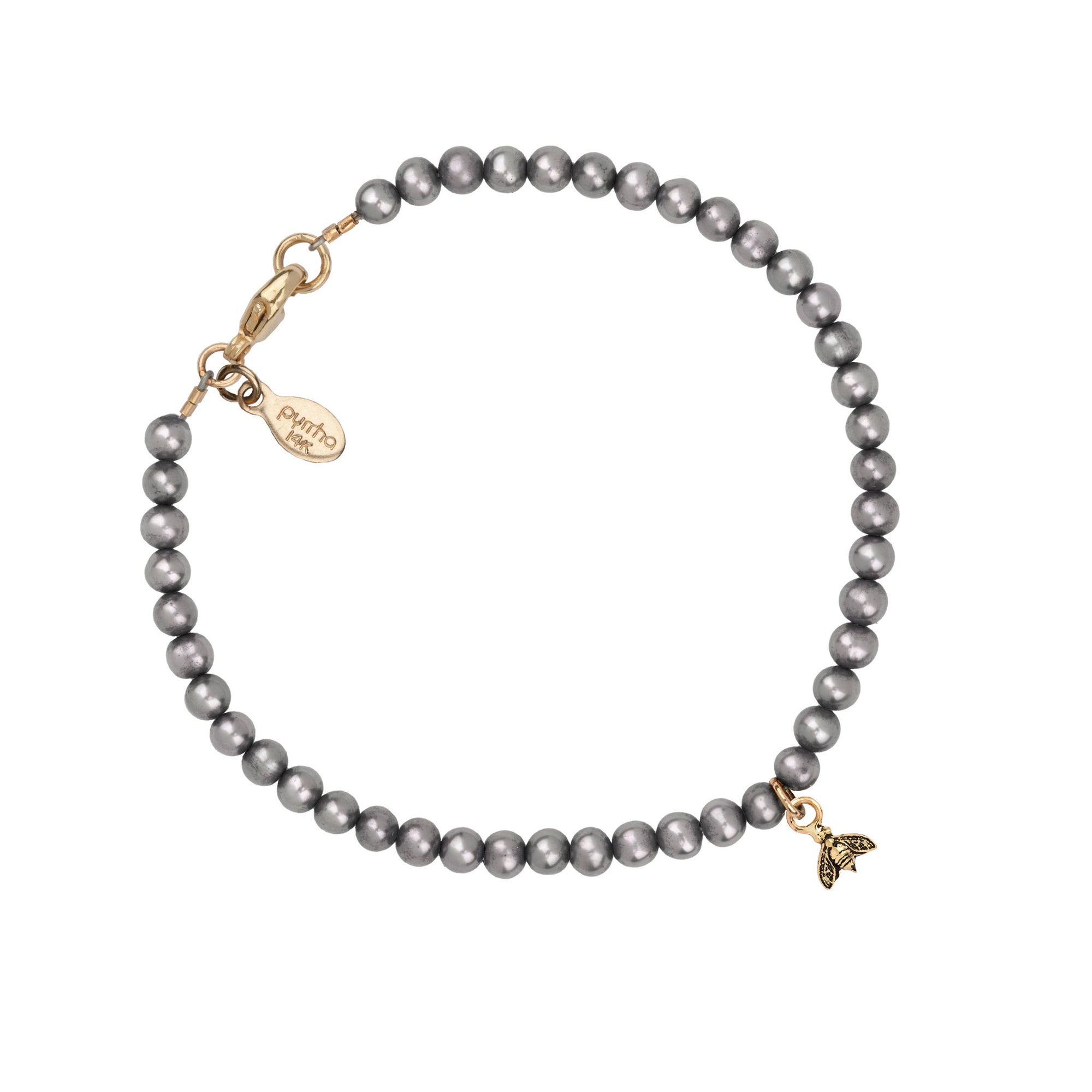 Symbol Charm 14K Gold Dove Grey Freshwater Pearl Bracelet