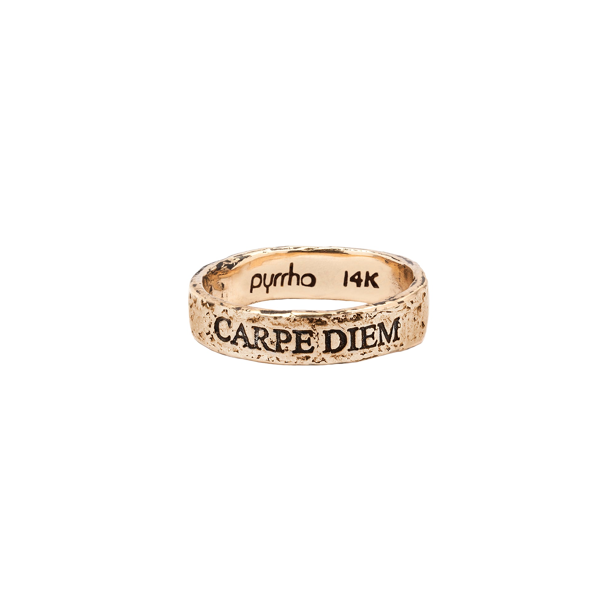 A 14k gold ring engraved with our Carpe Diem motto.