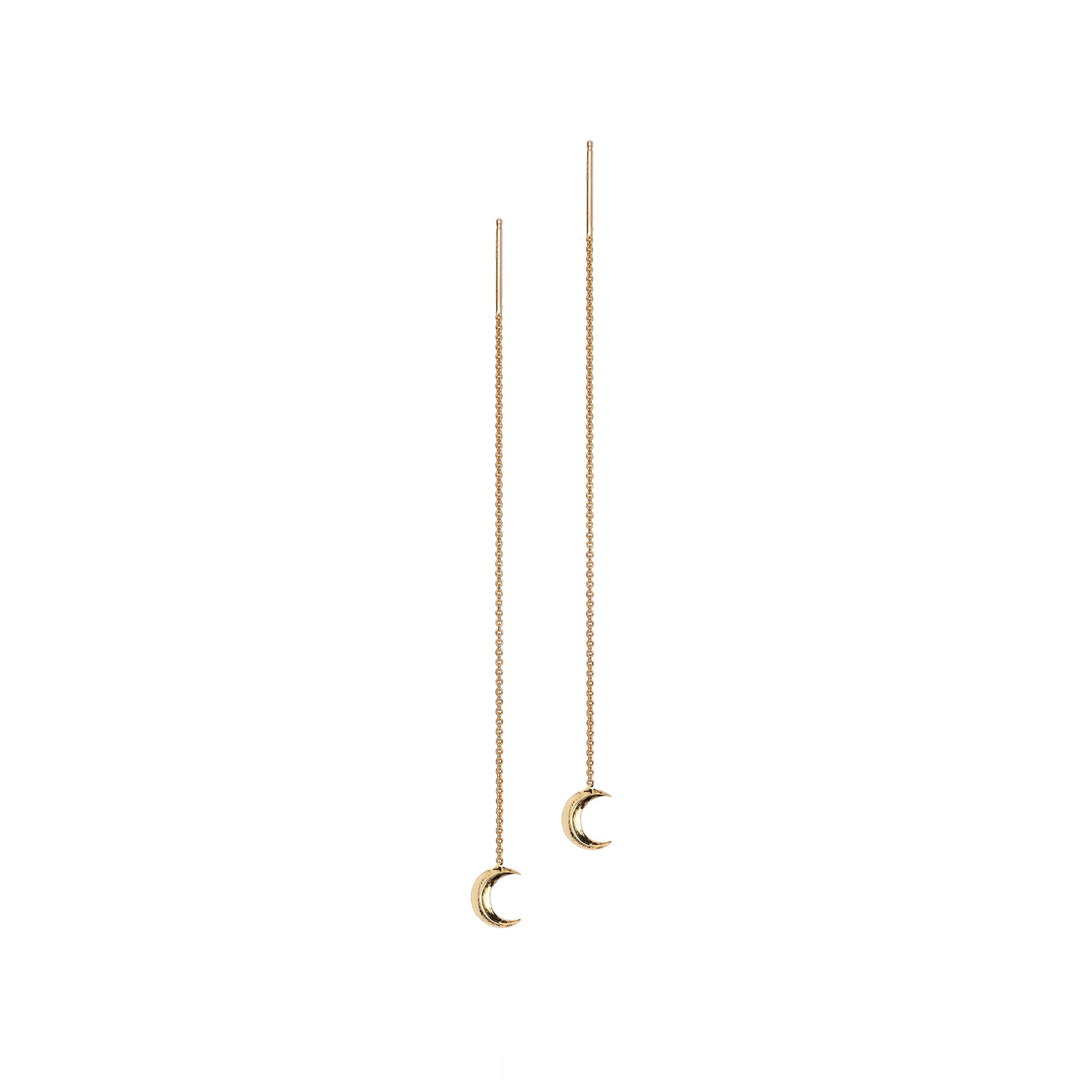 Crescent Moon 14K Gold Symbol Thread Through Earring Pair