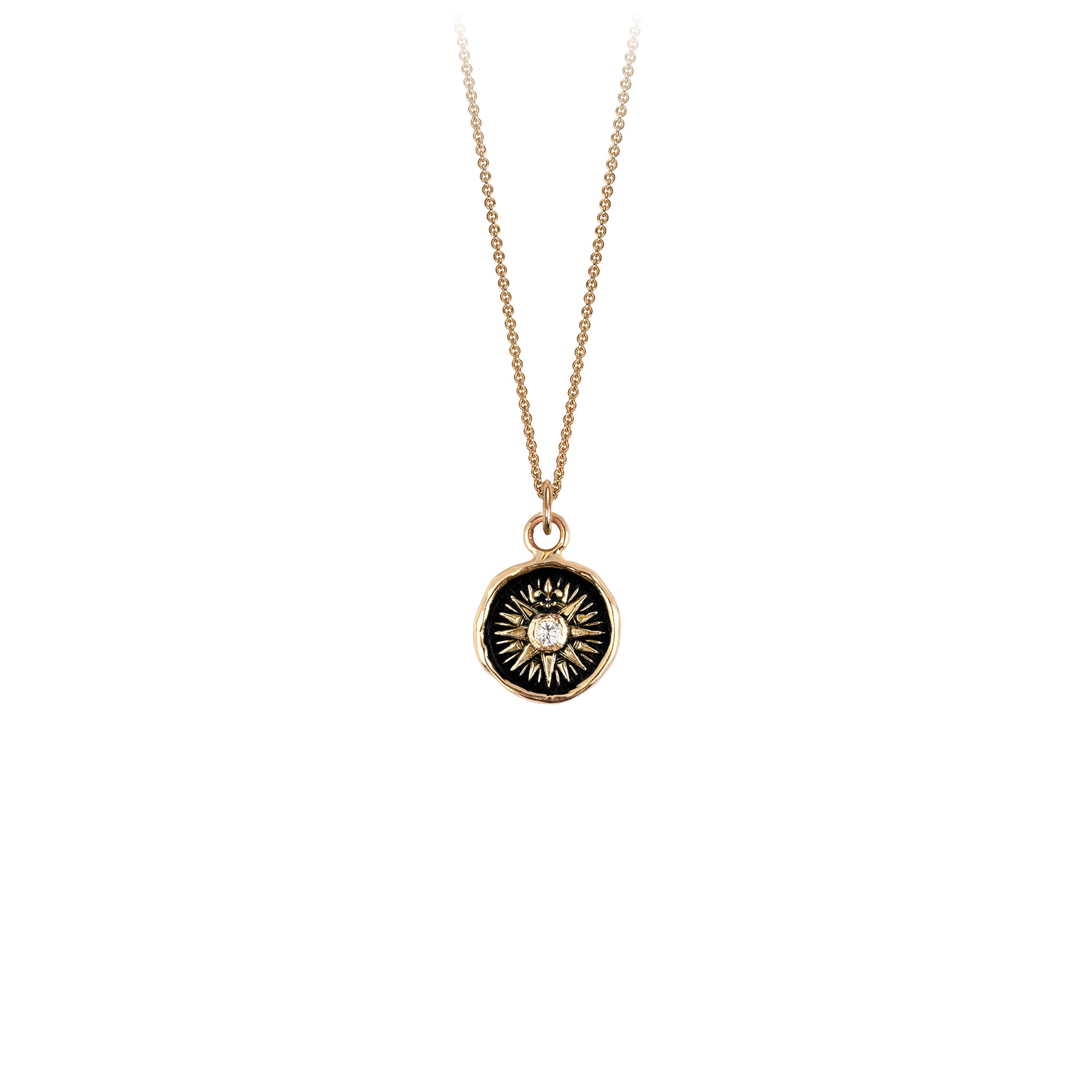 Pyrrha Direction 14K Gold Diamond Set Talisman Necklace