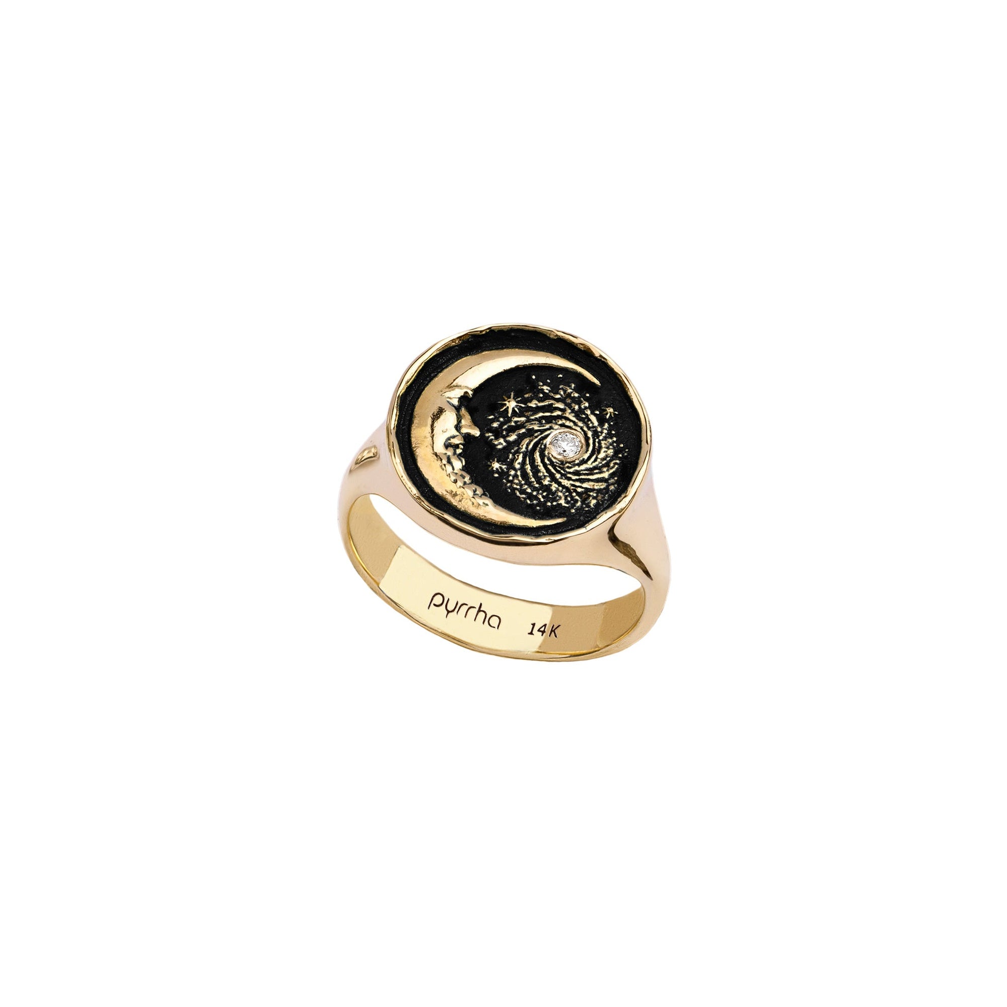 Trust The Universe 14K Gold Diamond Set Signet Ring