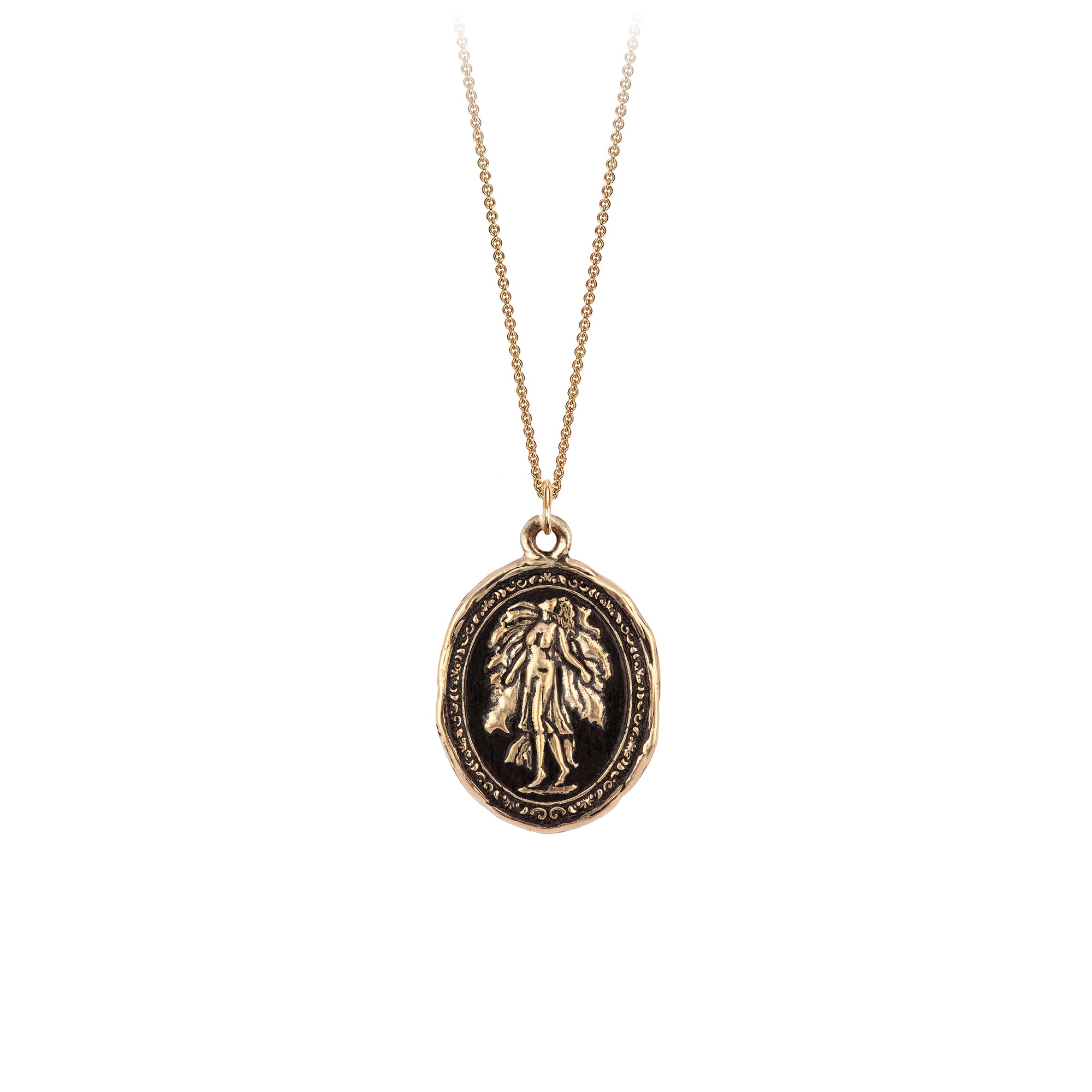 A 14k gold chain featuring our 14k gold Gaia goddess talisman.