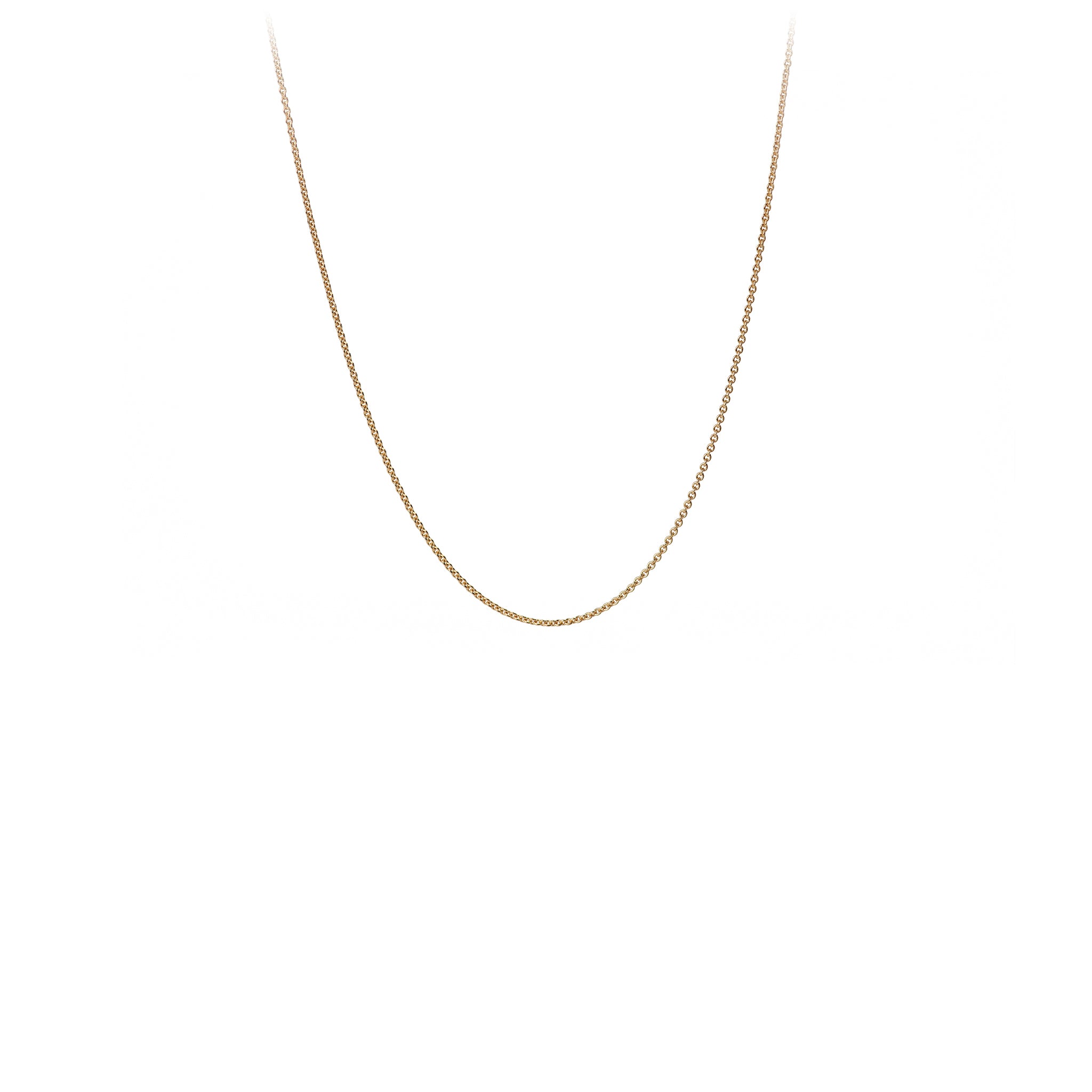 A 14 karat gold chain with fine cable links