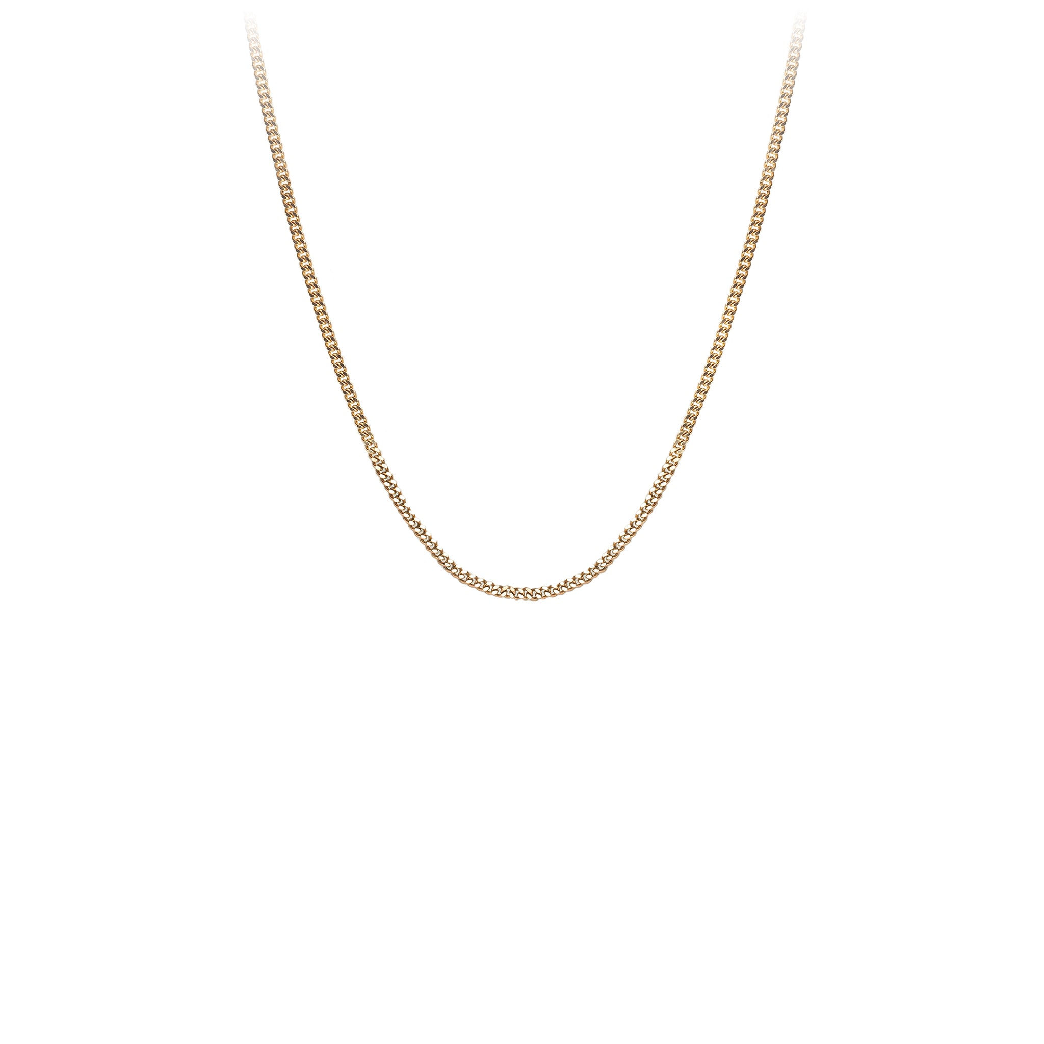 A 14 karat gold chain with medium curb links