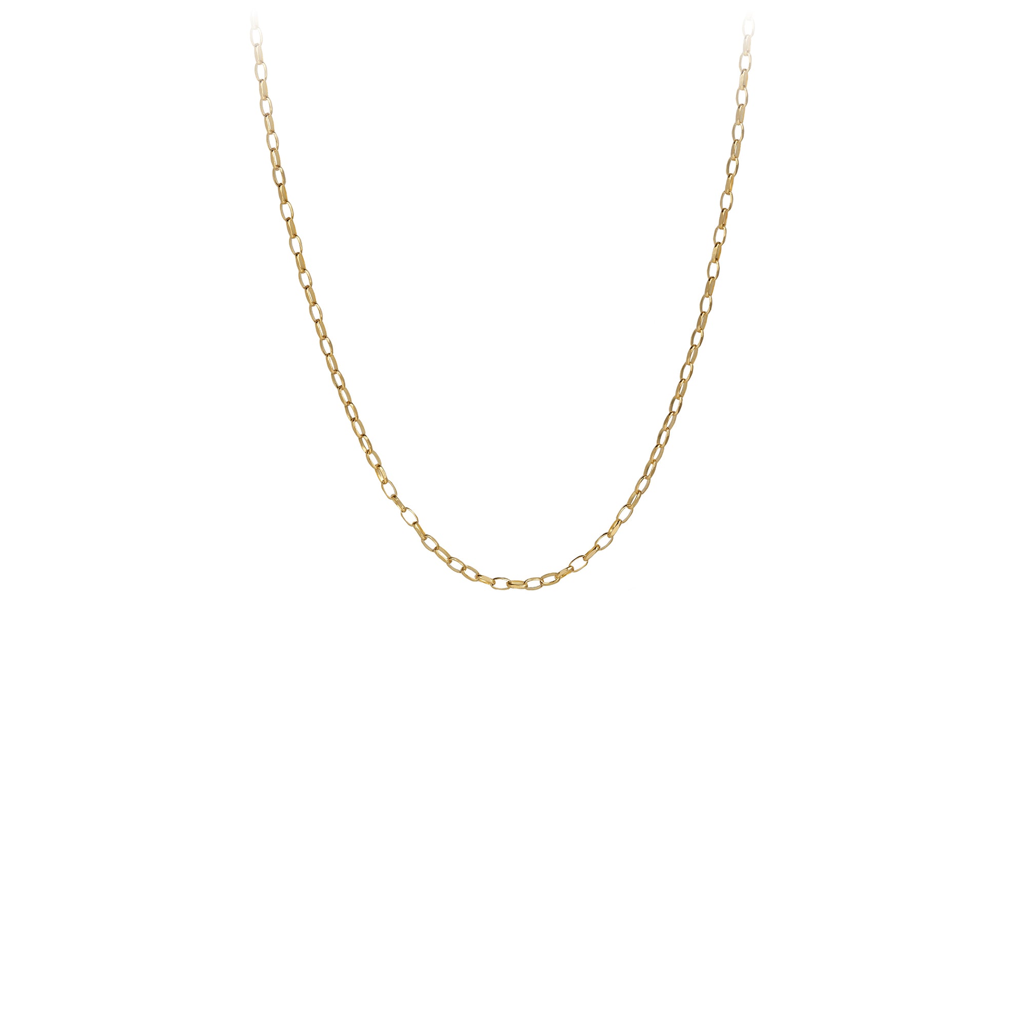 A 14 karat gold chain with baby belcher links