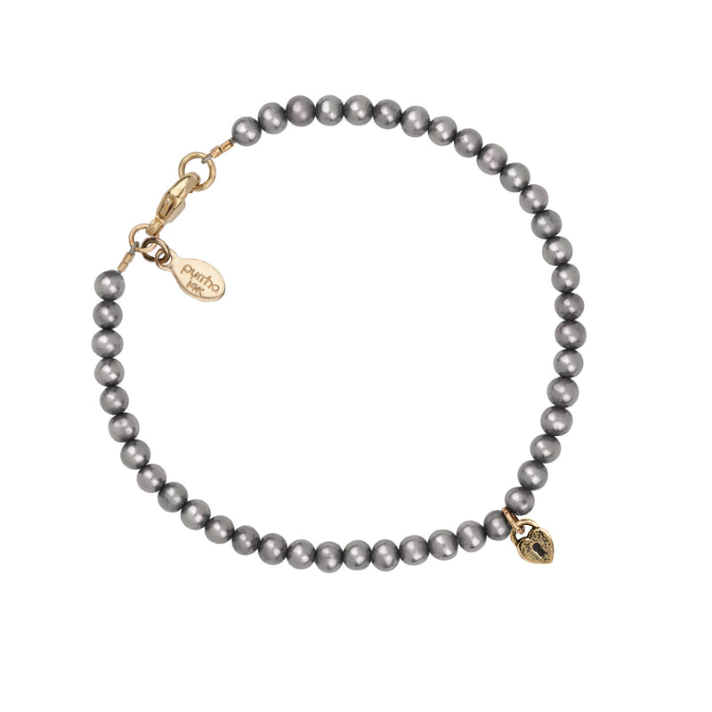 Symbol Charm 14K Gold Dove Grey Freshwater Pearl Bracelet