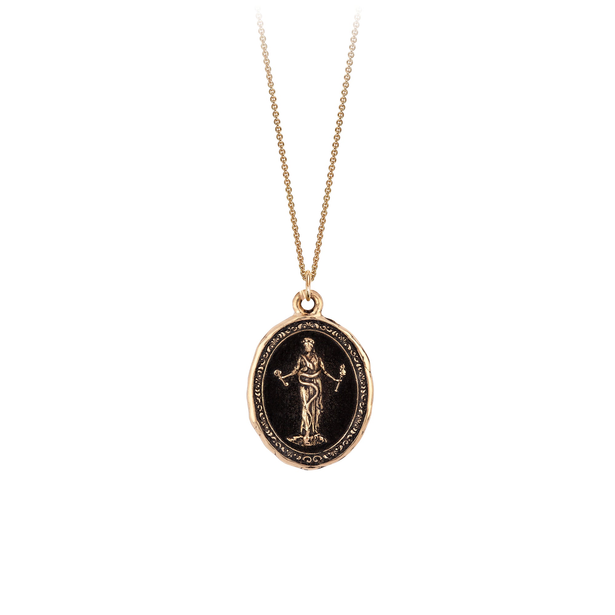 A 14k gold chain featuring our 14k gold Hecate goddess talisman.