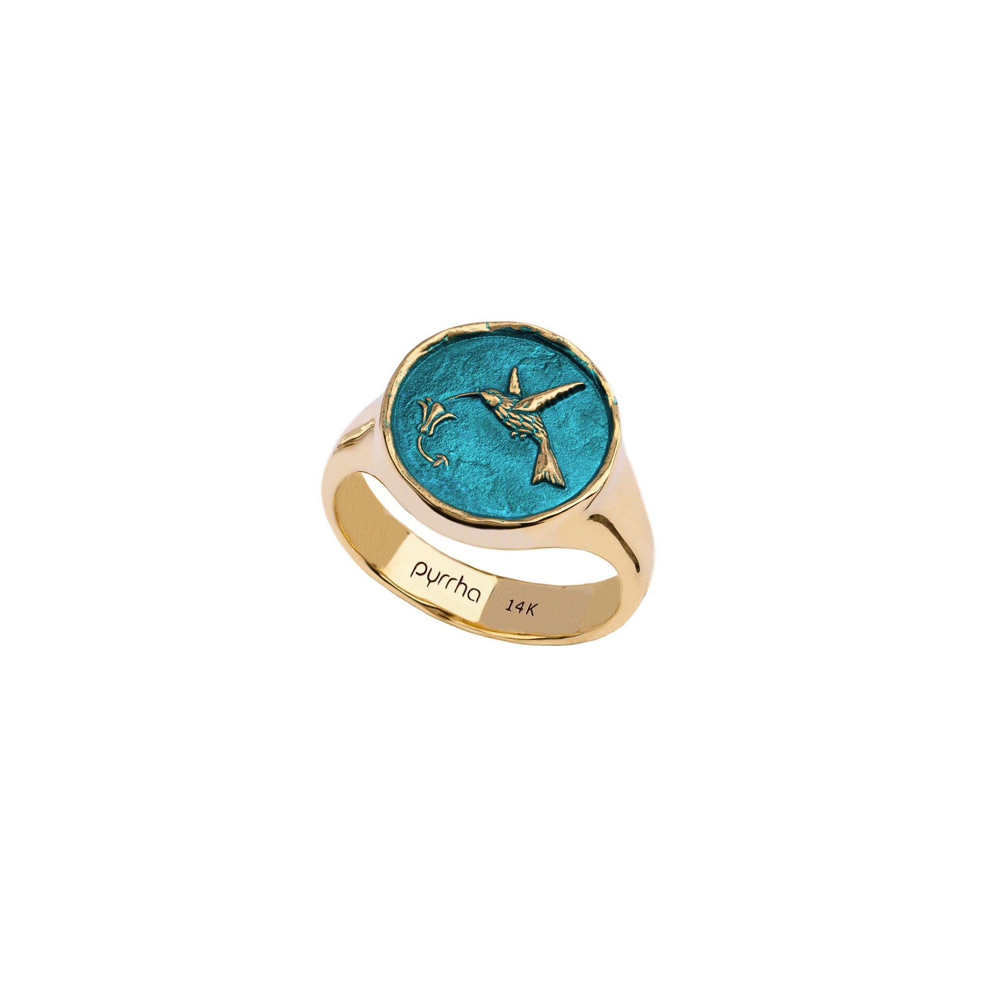 Hummingbird 14K Gold Signet Ring - True Colors