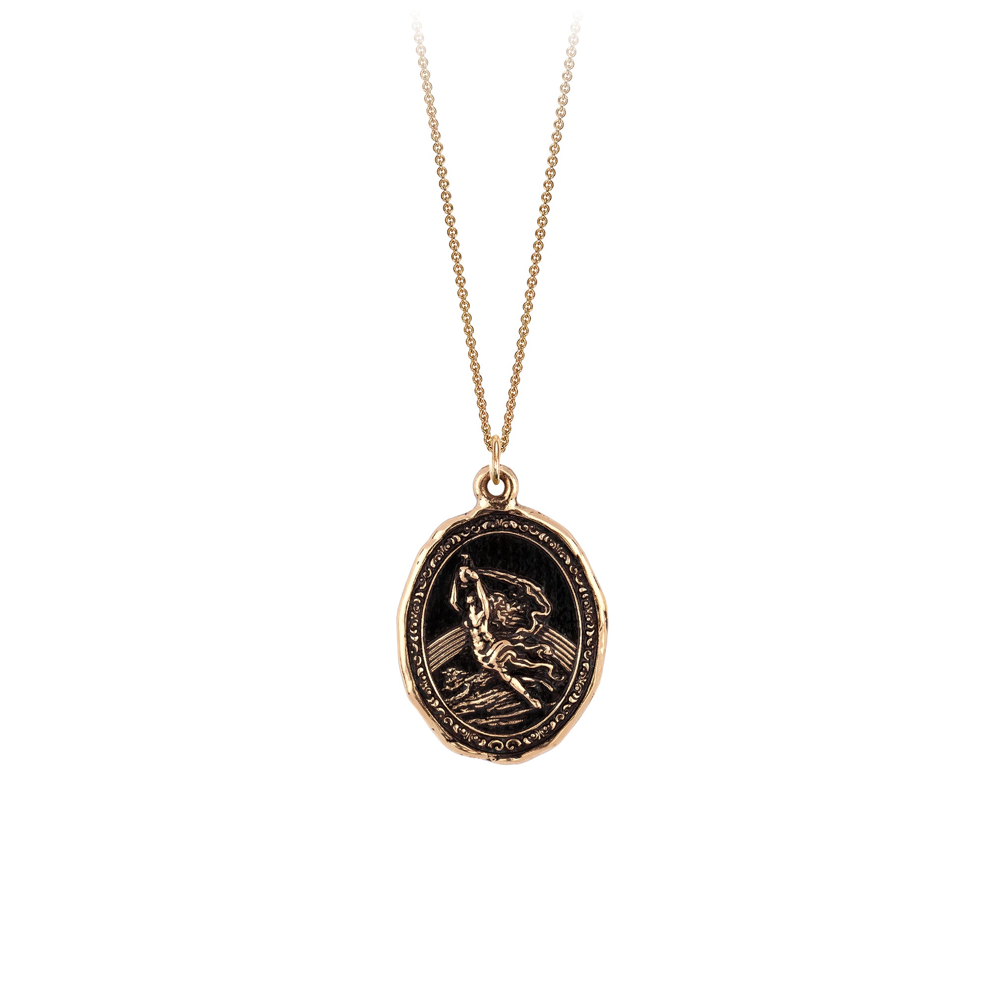 A 14k gold chain featuring our 14k gold Iris goddess talisman.