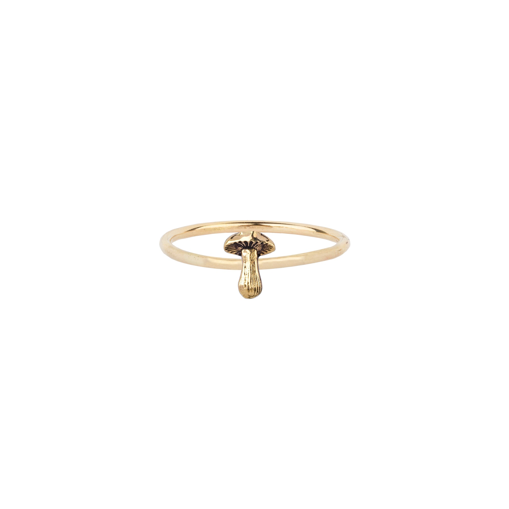 Mushroom 14K Gold Symbol Charm Ring