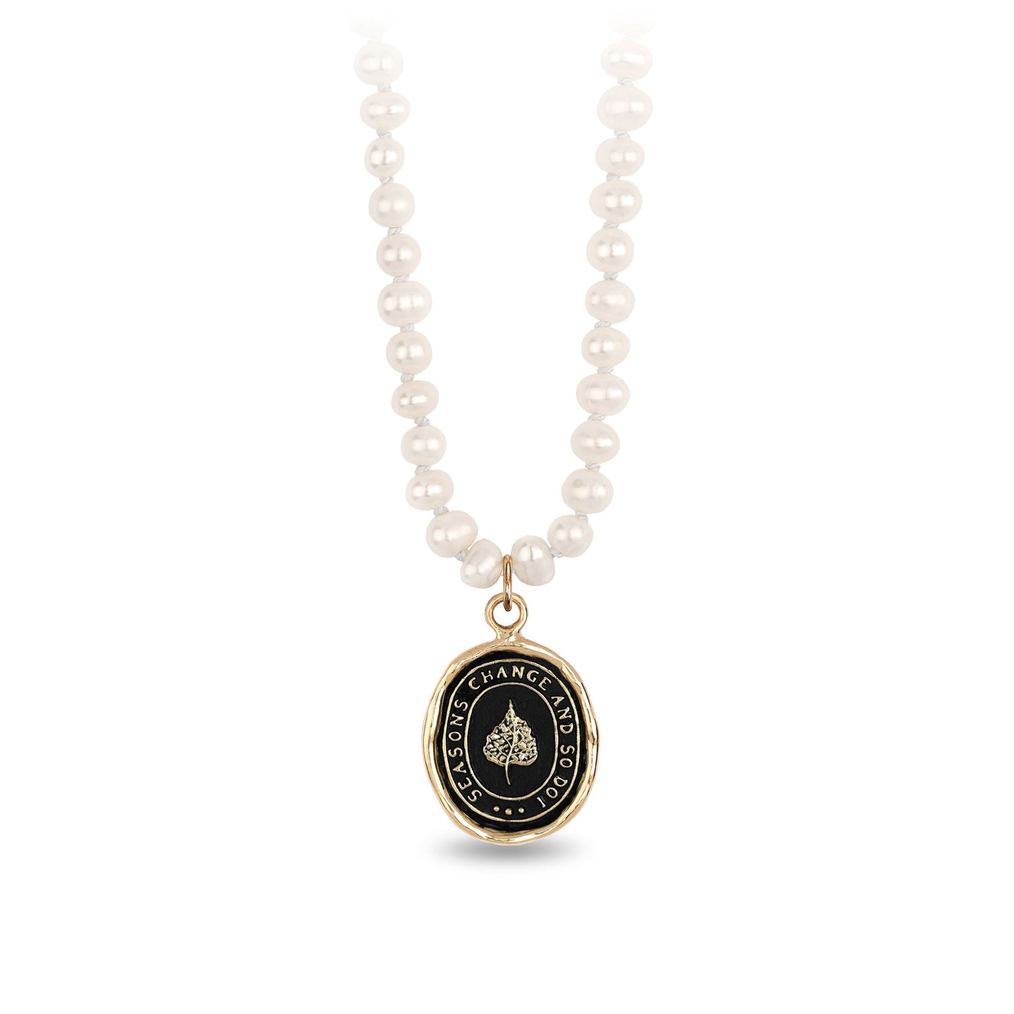 Seasons Change and So Do I 14K Gold Talisman On Knotted Freshwater Pearl Necklace