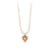 Small 14K Gold Puffed Heart Diamond Set Talisman On Knotted Freshwater Pearl Necklace