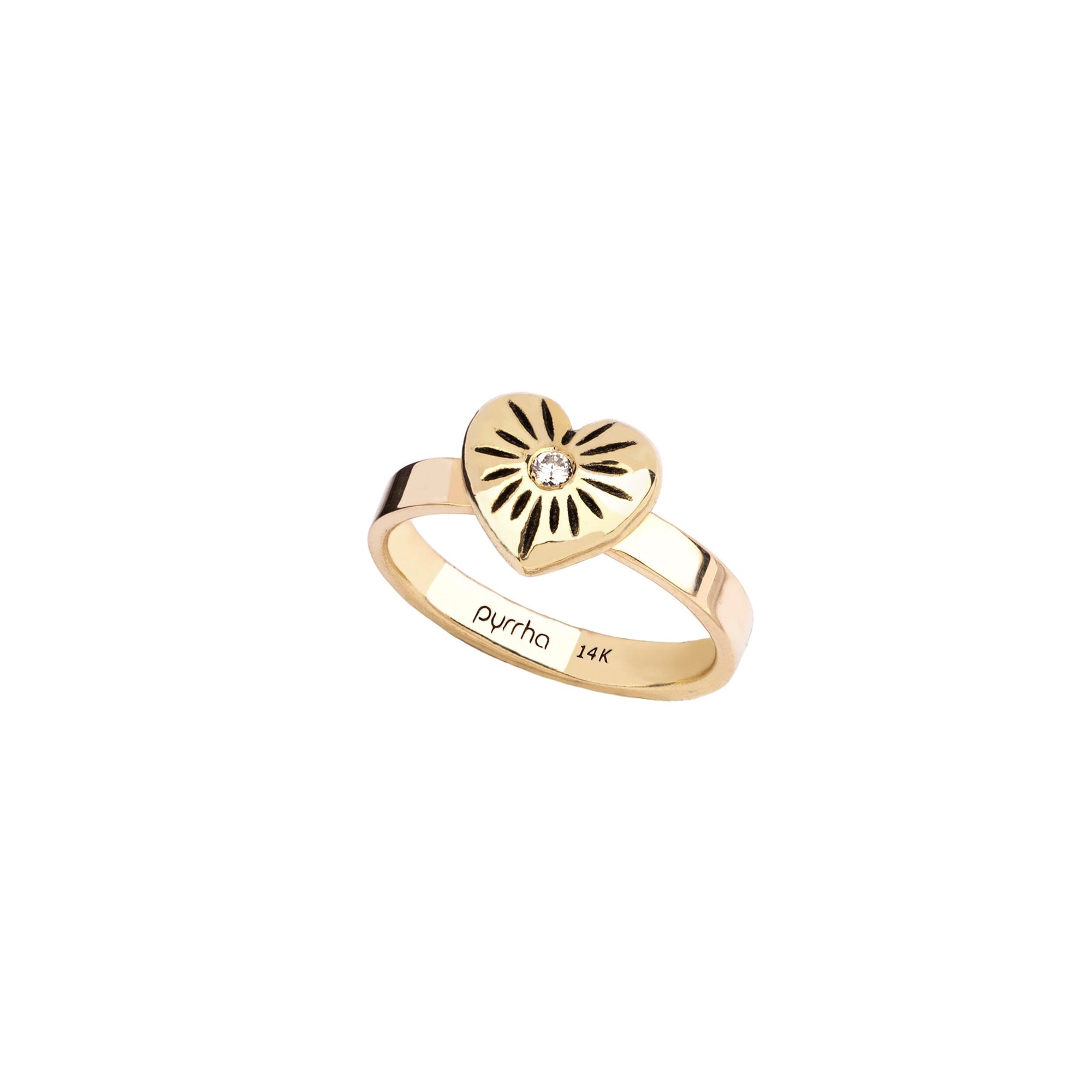 Small 14K Gold Puffed Heart Diamond Set Talisman Ring
