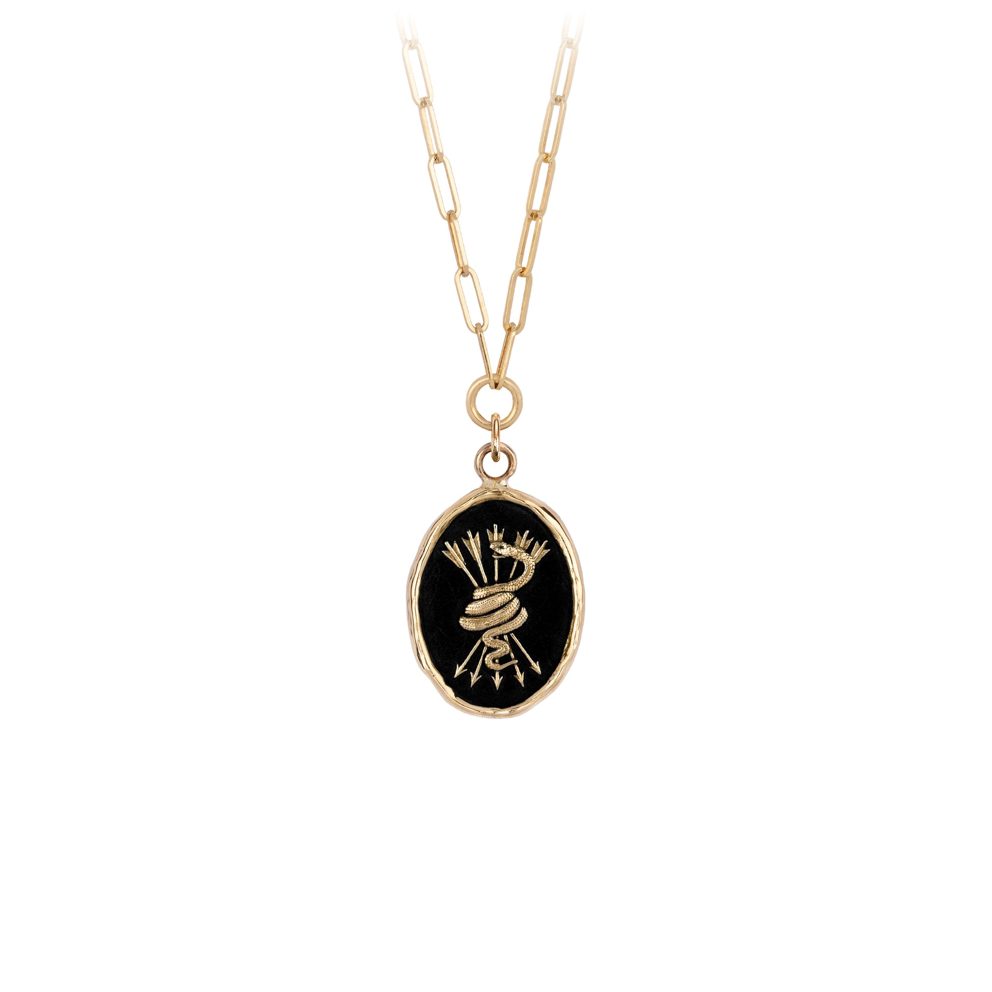 Pyrrha Snake & Arrows 14K Gold Long Link Paperclip Chain Necklace