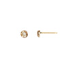 A set of 14k gold stud earrings set with a large white diamond.