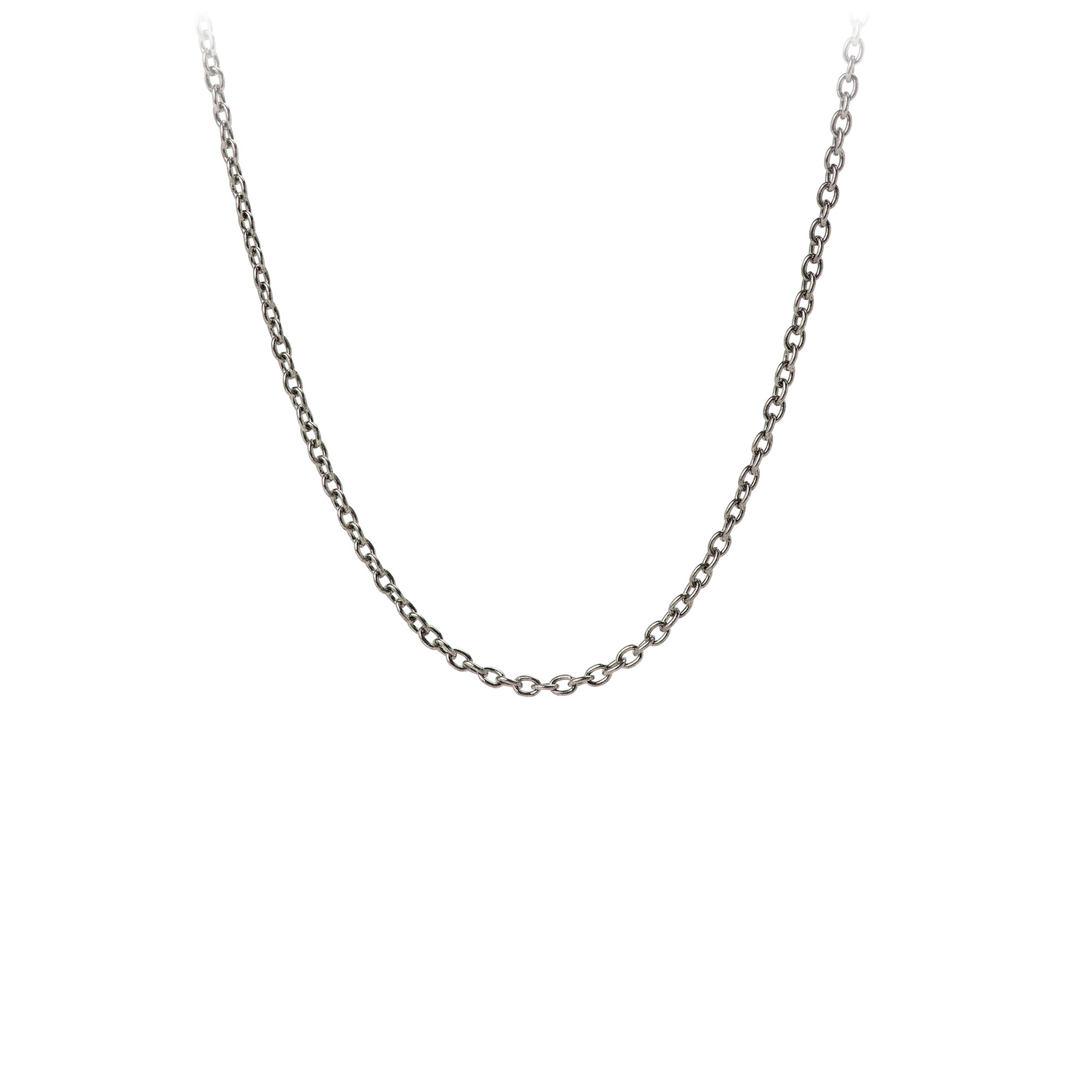 A sterling silver chain with medium oxidized cable links