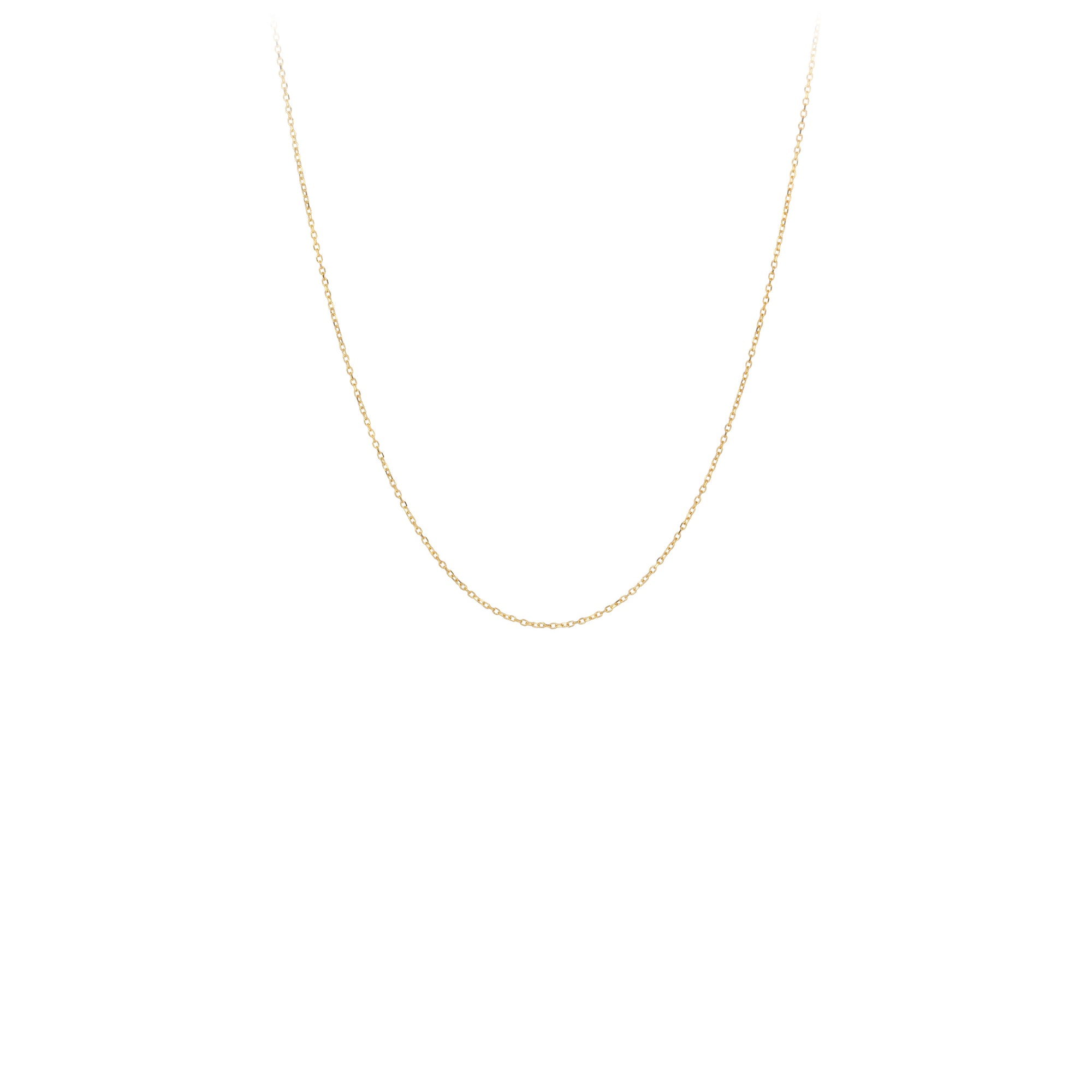A 14k gold chain with beveled oval cable links.