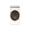 A sterling silver money clip featuring our bronze Heart of the Wolf talisman.