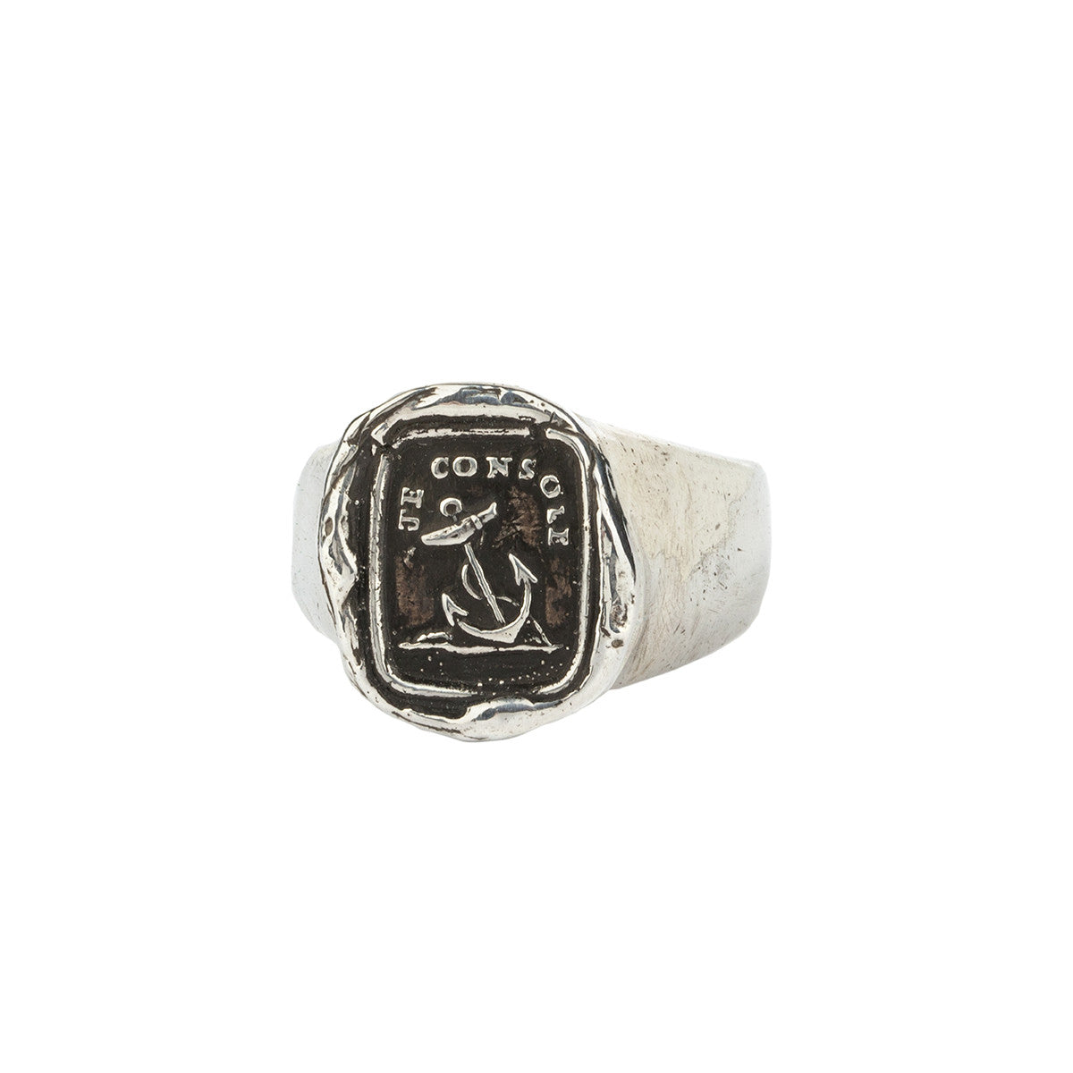 A sterling silver signet ring with our silver Peace of Mind talisman.