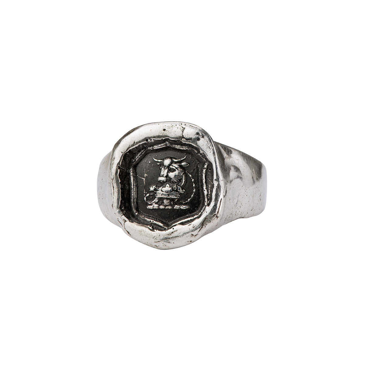 A sterling silver signet ring with our Fatherhood talisman on the band.