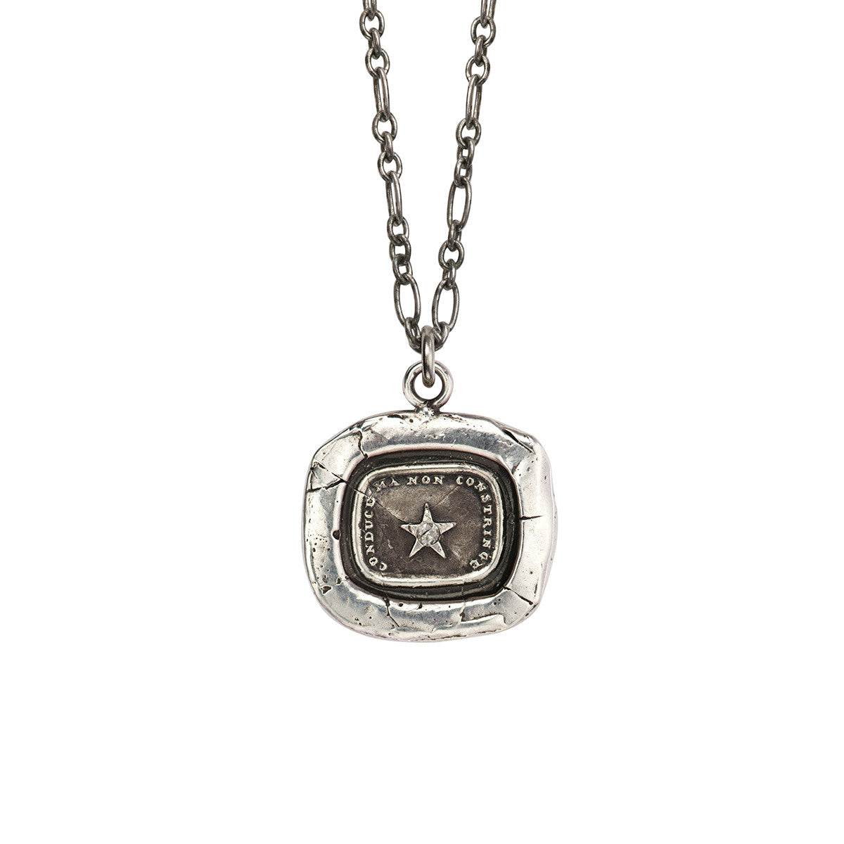 A silver chain with our sterling silver Leadership talisman. This talisman is set with a diamond.